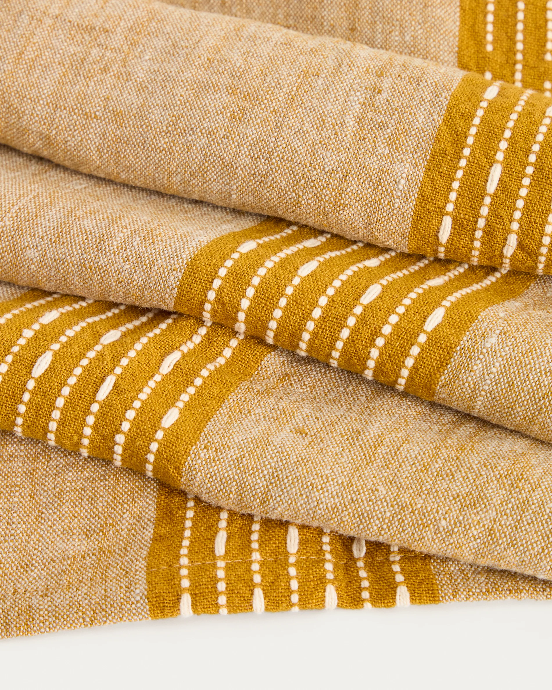 Calena linen jacquard table runner with mustard central stripe 50 x 150 cm - Image 3