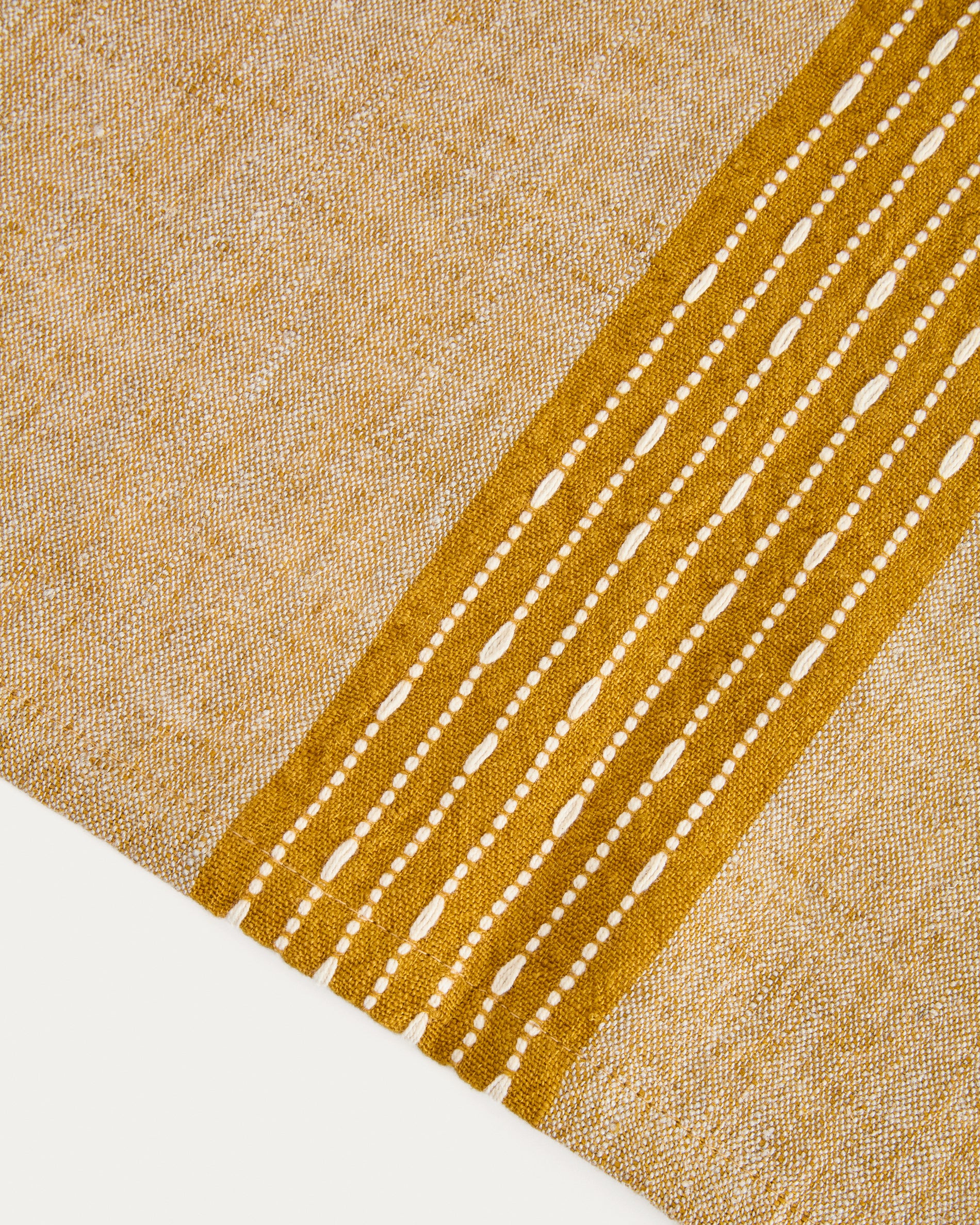 Calena linen jacquard table runner with mustard central stripe 50 x 150 cm - Image 5