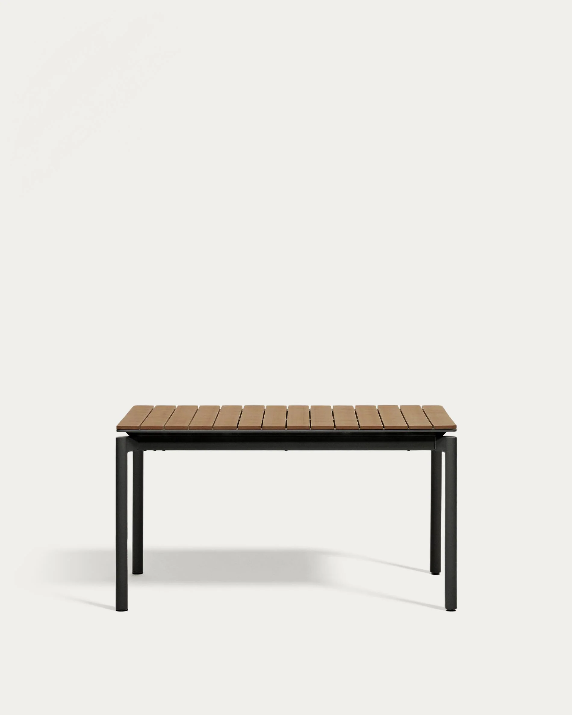 Canyelles extendable outdoor table, plastic lumber & matte black aluminium, 140 (200) x 90 cm