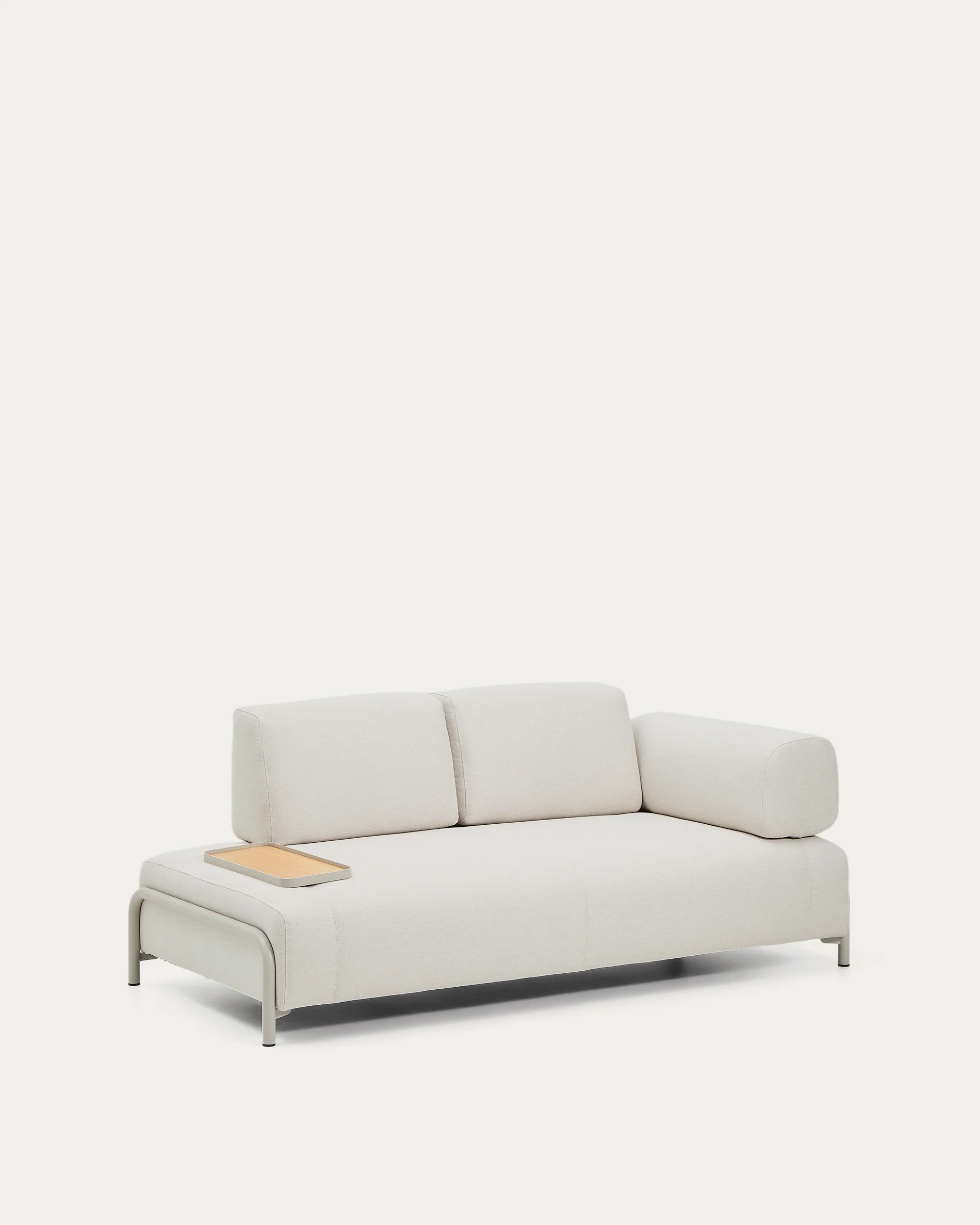 Compo 2-seater sofa in ecru chenille, small oak veneer tray table and beige metal frame 200 cm FSC Mix Credit - Image 3