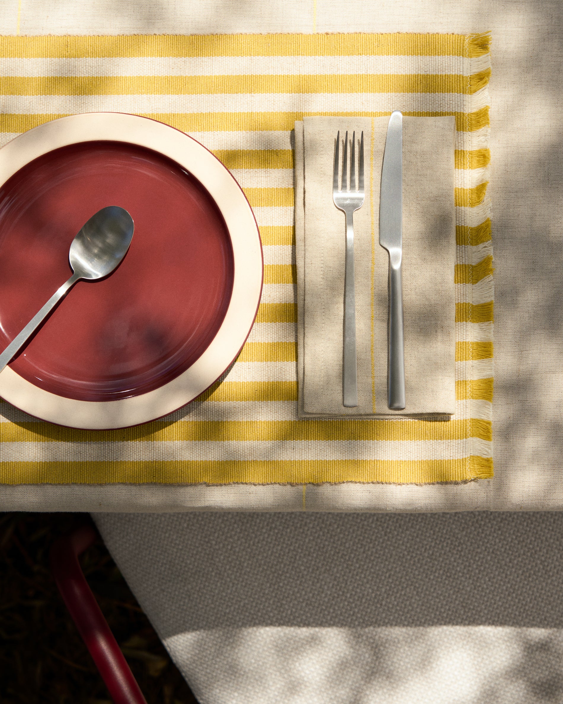 Daltan set of 2 yellow striped cotton and jute placemats 35 x 50cm - Image 4
