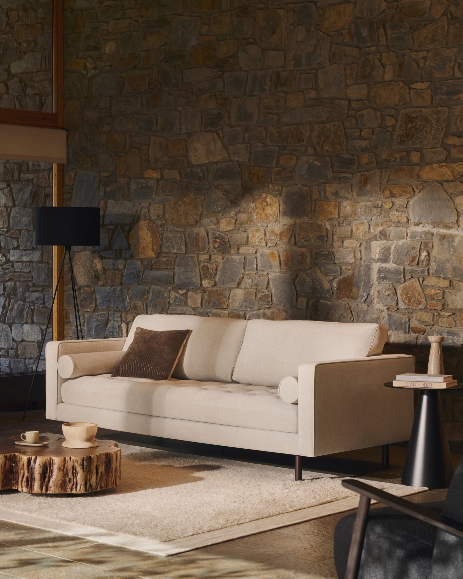 Debra 3-seater sofa in pearl chenille and natural legs, 222 cm FSC Mix Credit - Image 2