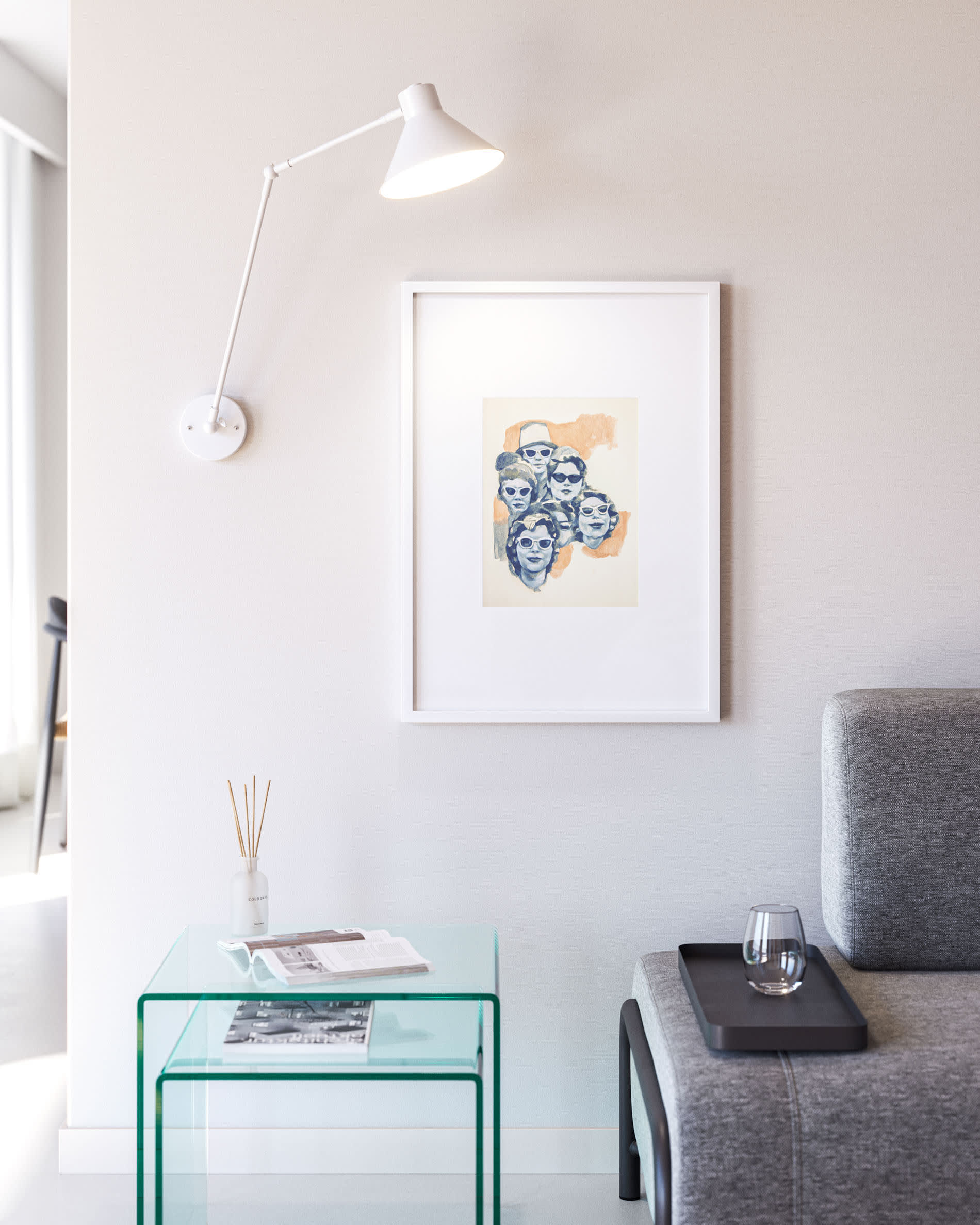 Fedra white and beige picture with faces wearing glasses 50 x 70 cm - Image 2