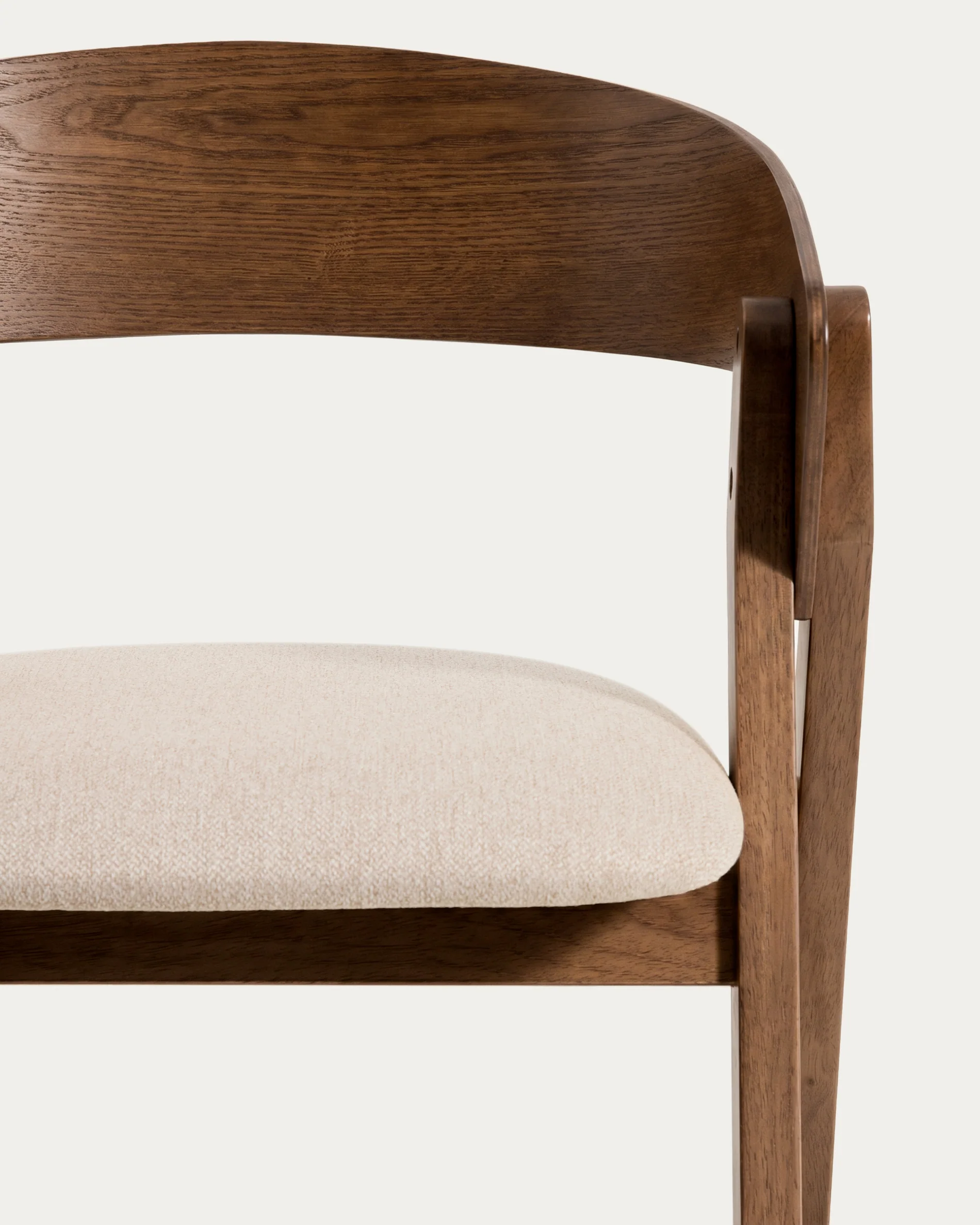 Godia stool in oak veneer with walnut finish and beige chenille - Image 2
