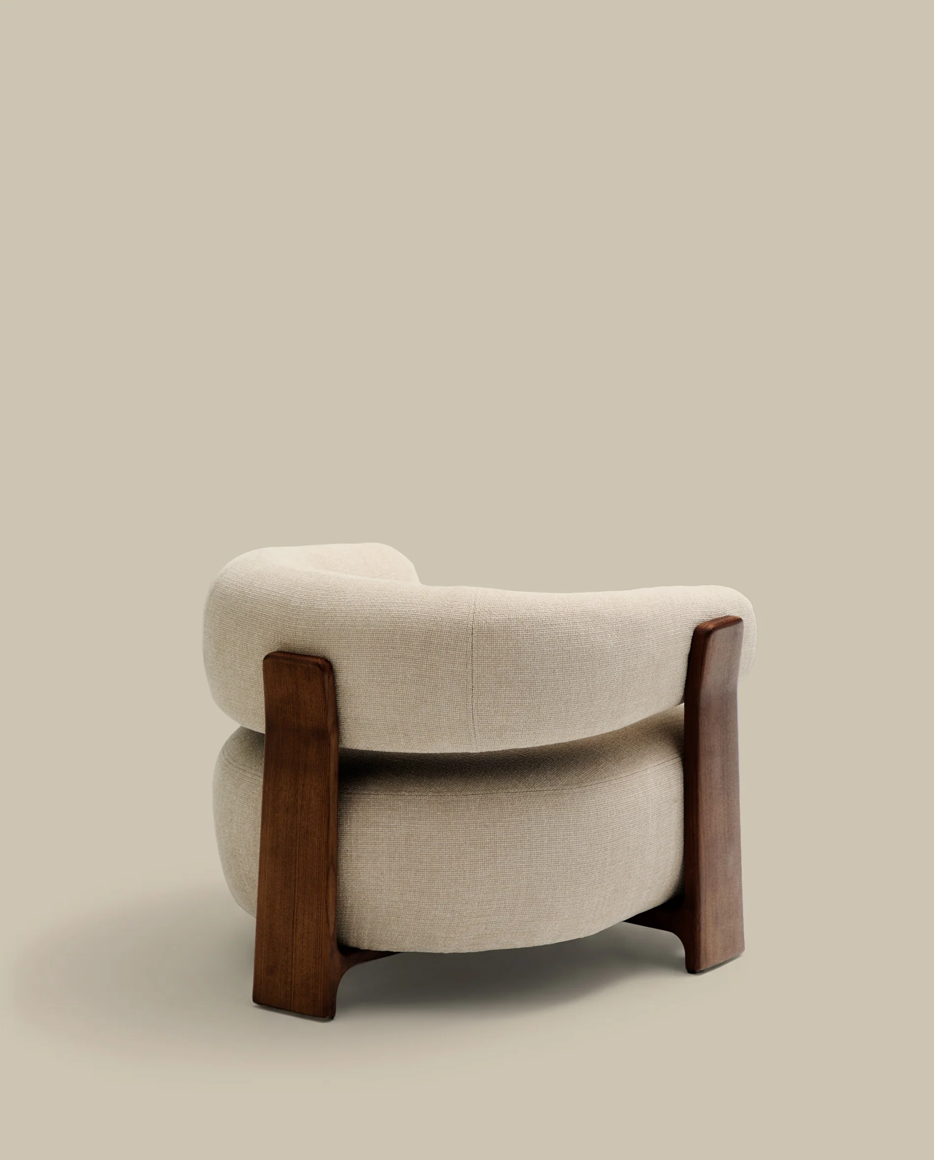 Granite beige chenille armchair with solid ash wood legs in a walnut finish FSC 100% - Image 9