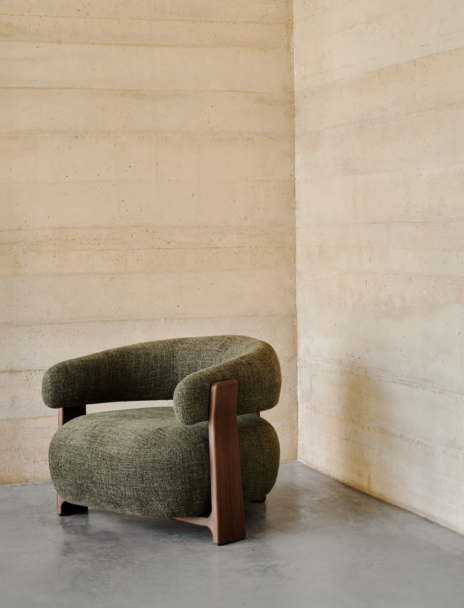 Granite green chenille armchair with solid ash wood legs in a walnut finish FSC 100% - Image 7