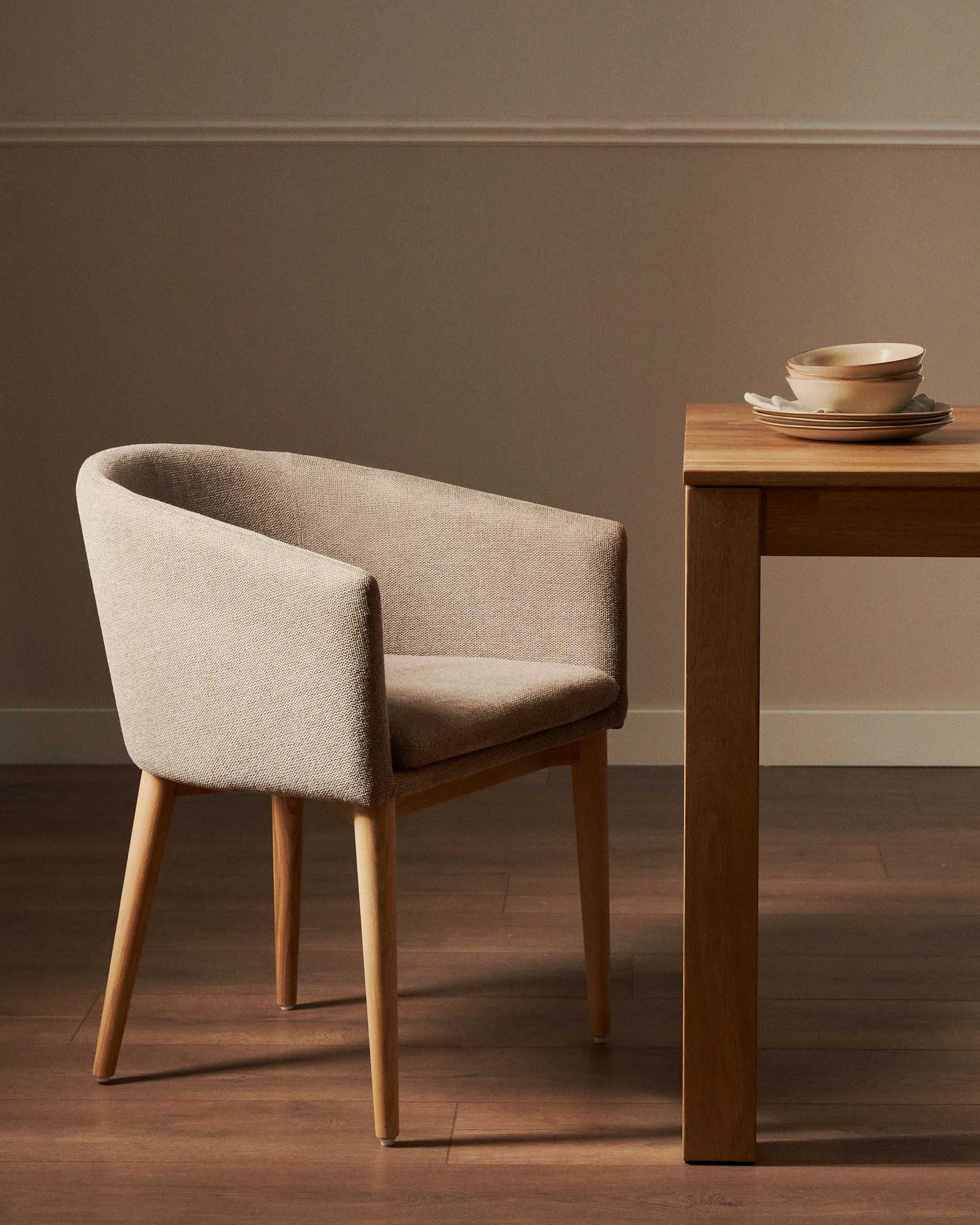 Harlan brown chenille chair with solid ash wood legs - Image 2