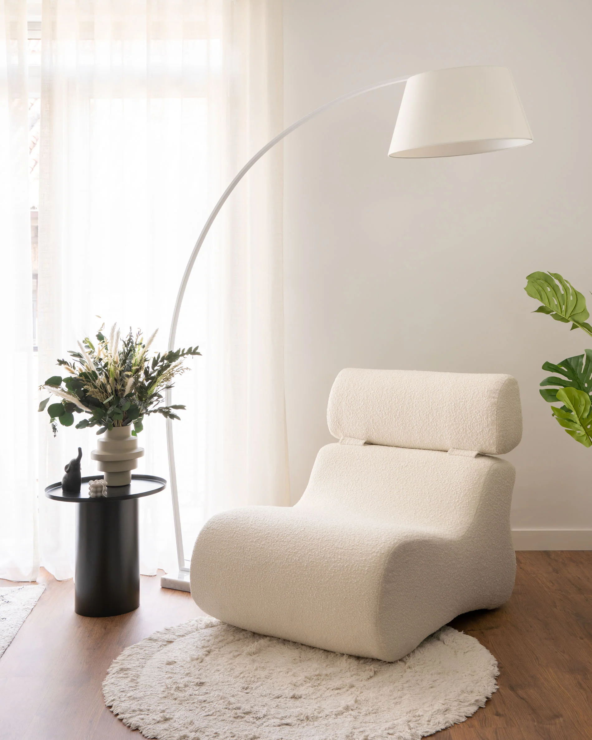 Juhe floor lamp in ash wood veneer, steel and white marble - Image 2