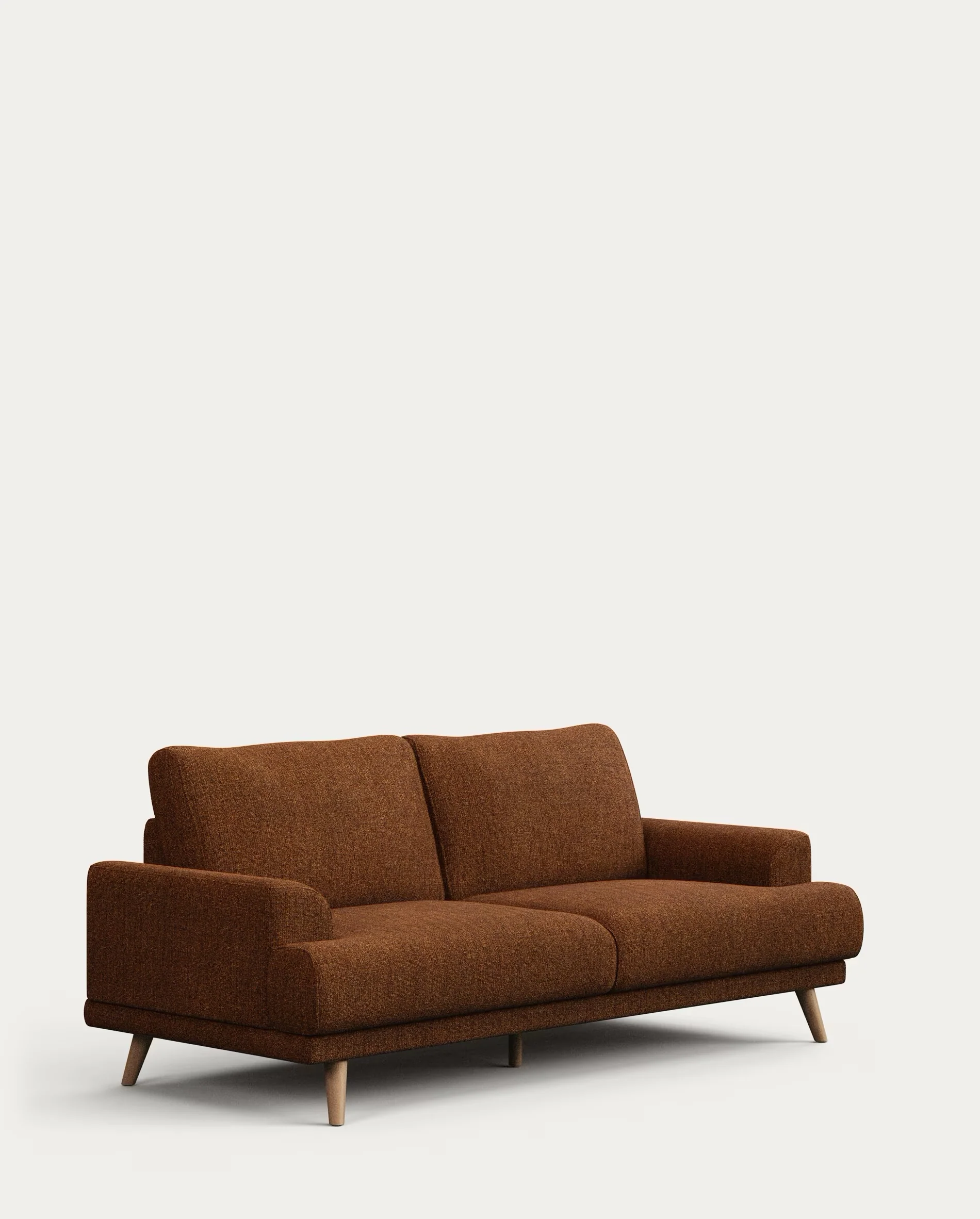 Karin 2-seater sofa dark orange with solid beech wood legs with natural finish, 210 cm - Image 4