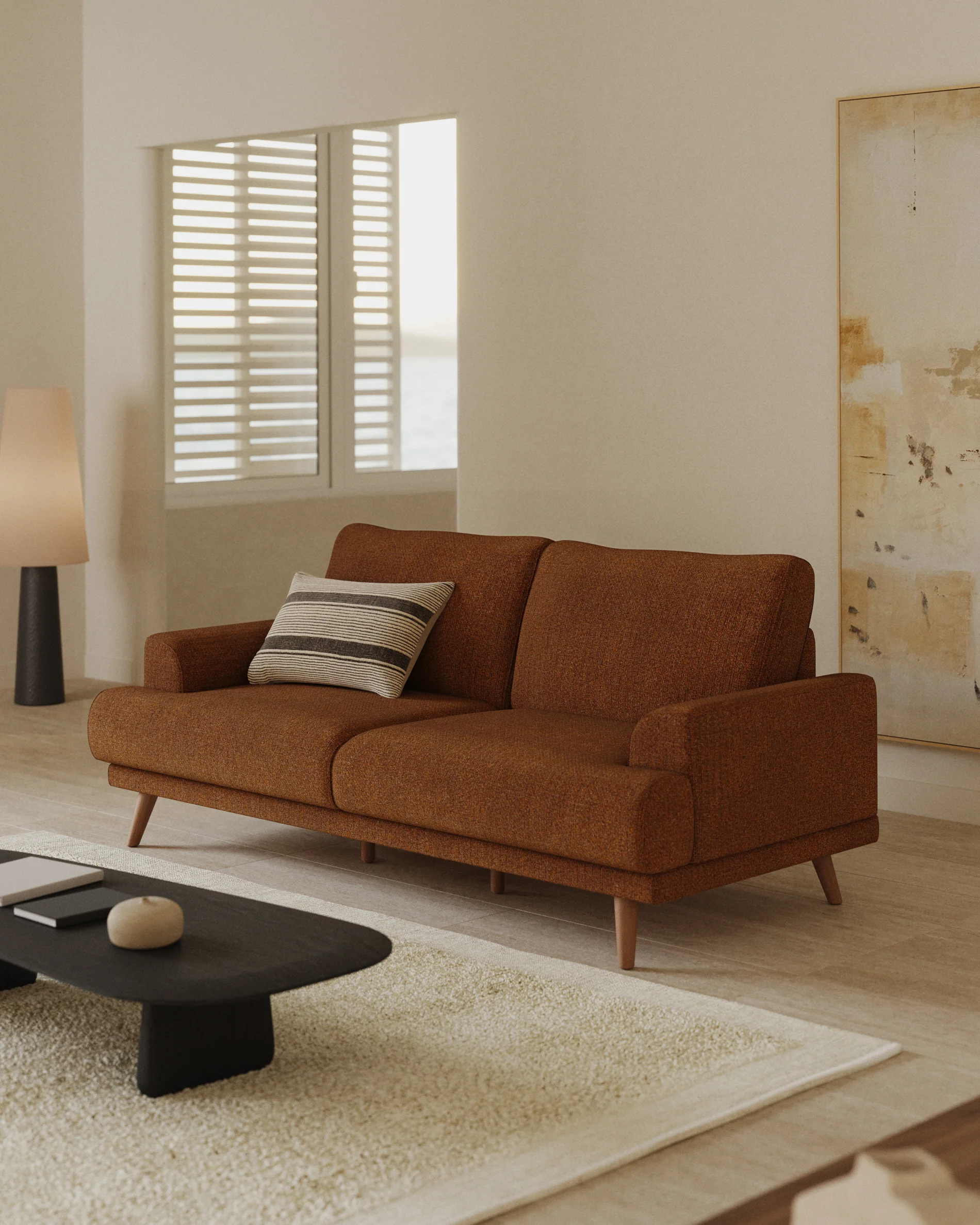 Karin 3 seater sofa in pumpkin with solid beech wood legs, 231 cm - Image 2