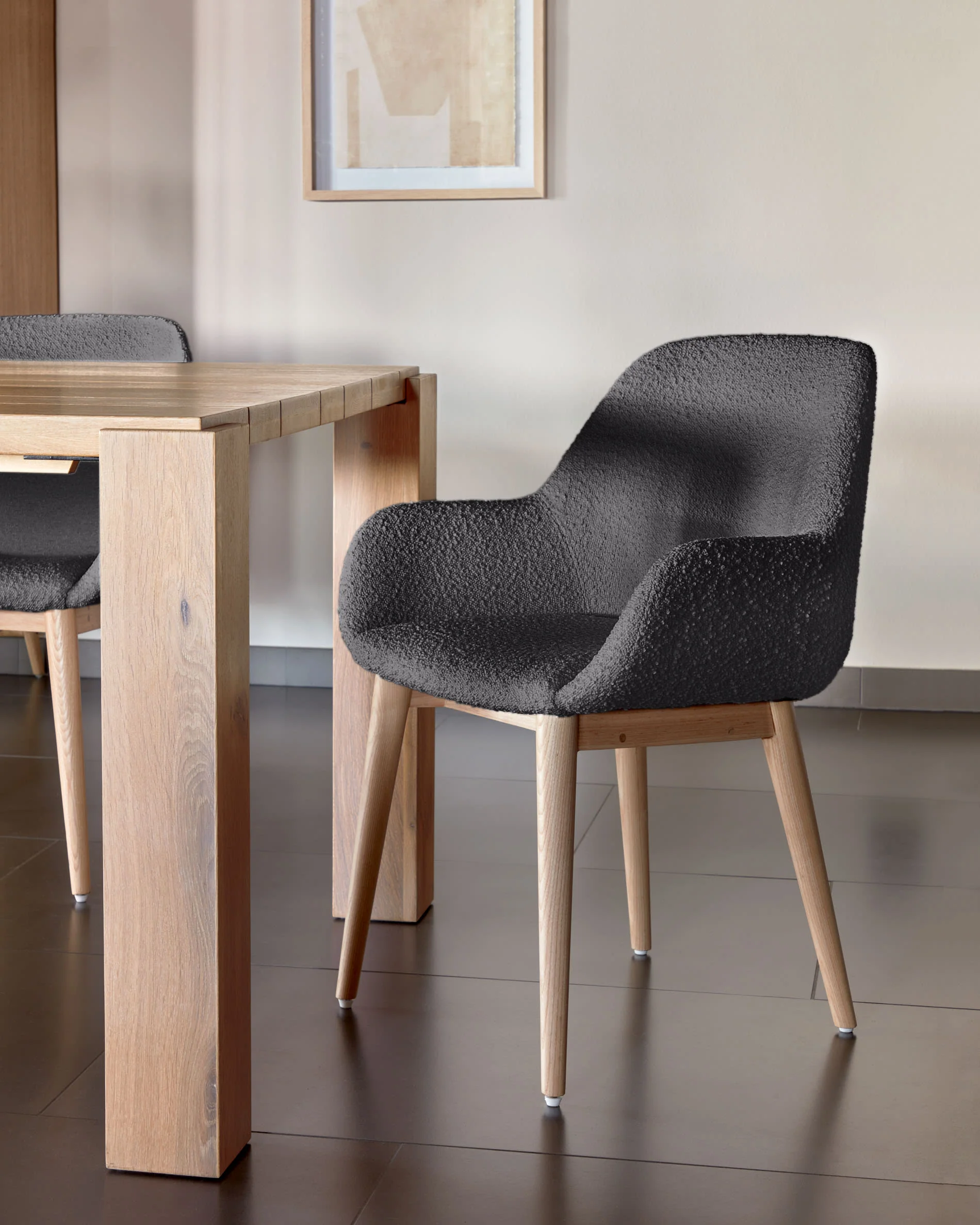 Konna chair in black bouclé with solid ash wood legs in a natural finish - Image 2