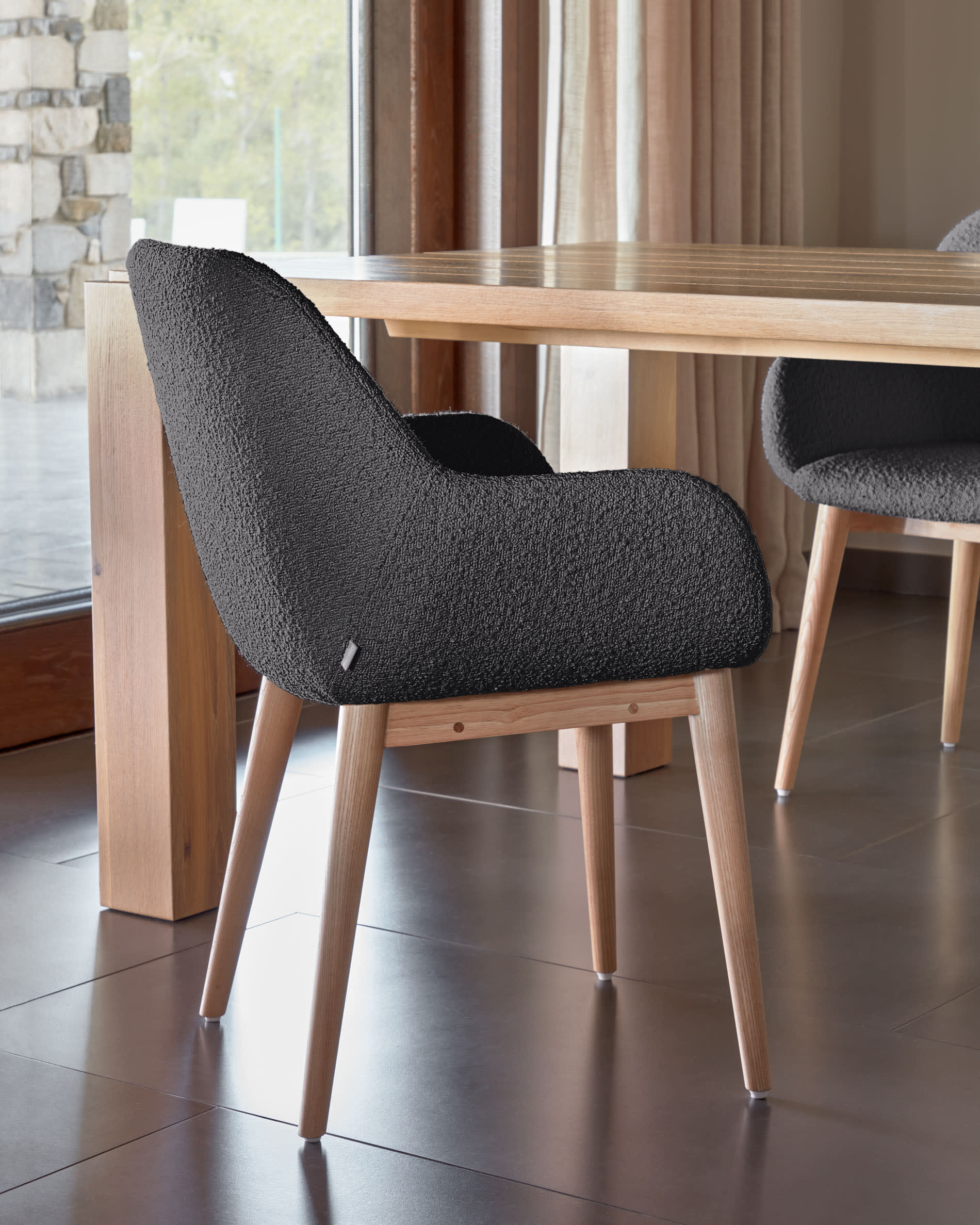 Konna chair in black bouclé with solid ash wood legs in a natural finish - Image 4