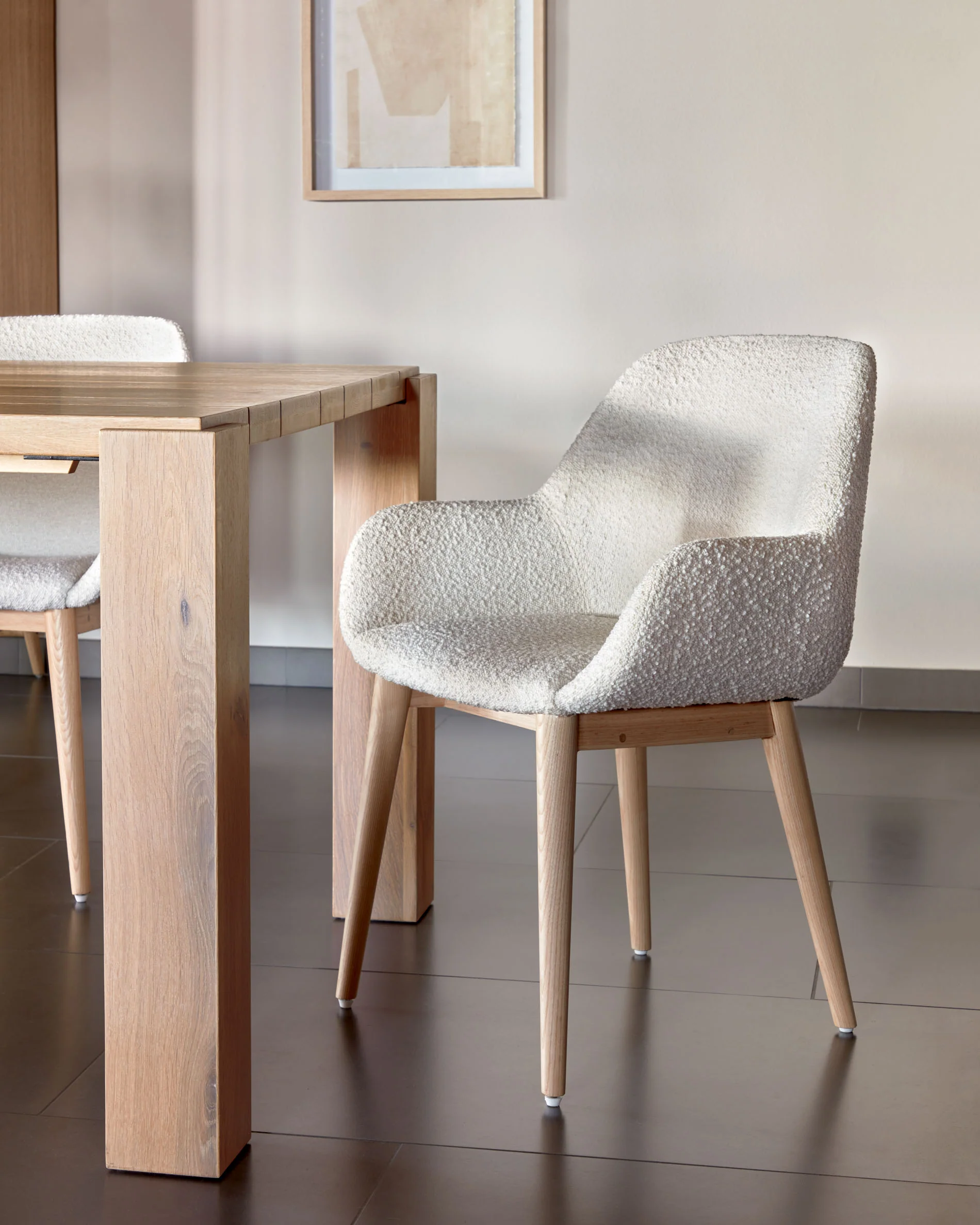 Konna chair in white bouclé with solid ash wood legs in a natural finish - Image 2