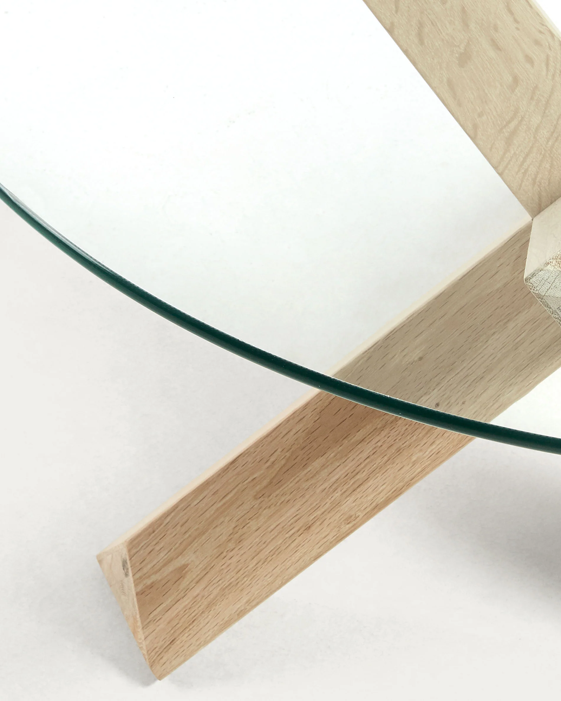 Lotus glass top coffee table with solid oak wood legs, Ø 65 cm - Image 3
