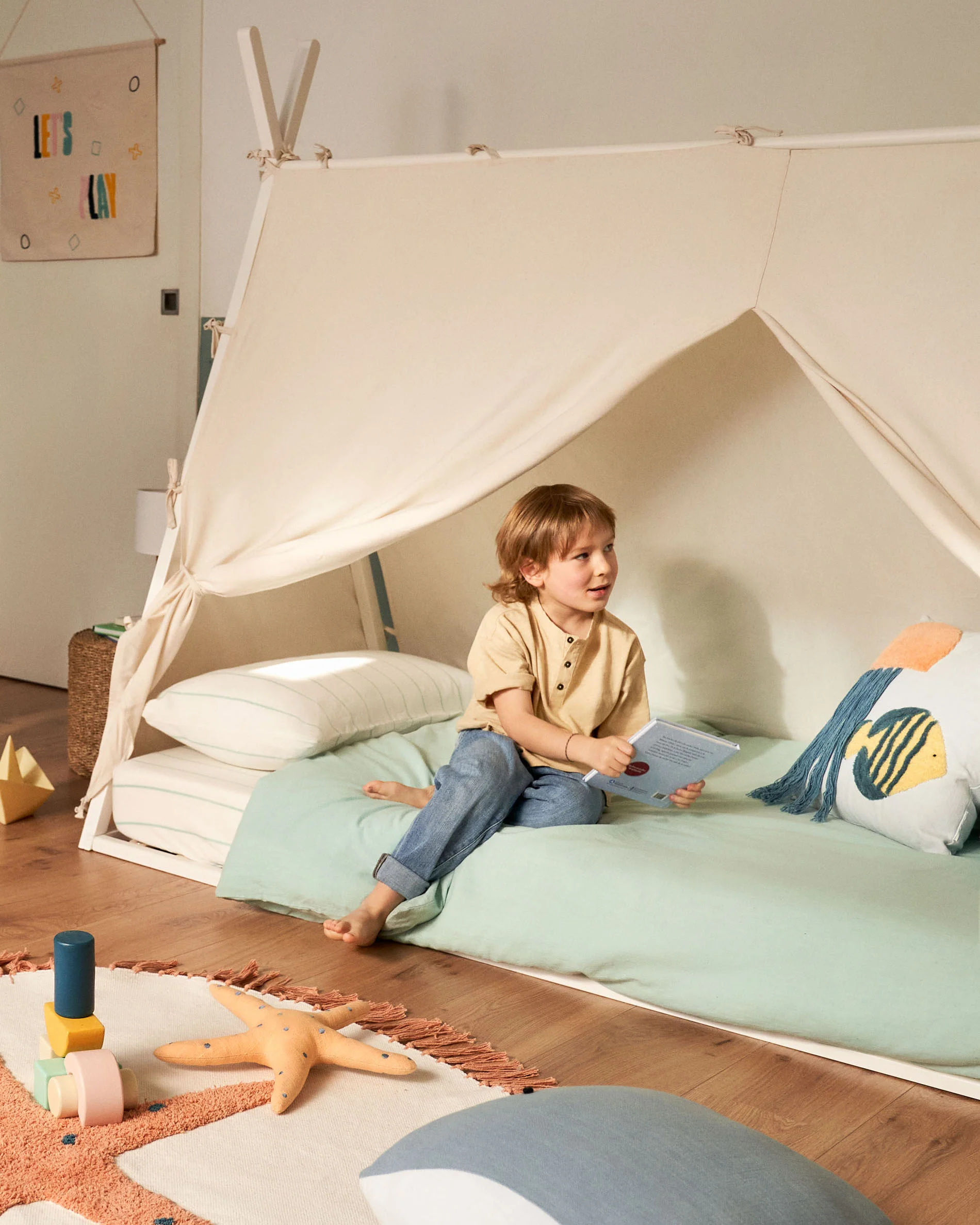 Maralis teepee bed made of solid beech wood with a white finish, for 90 x 190 cm mattresses - Image 4