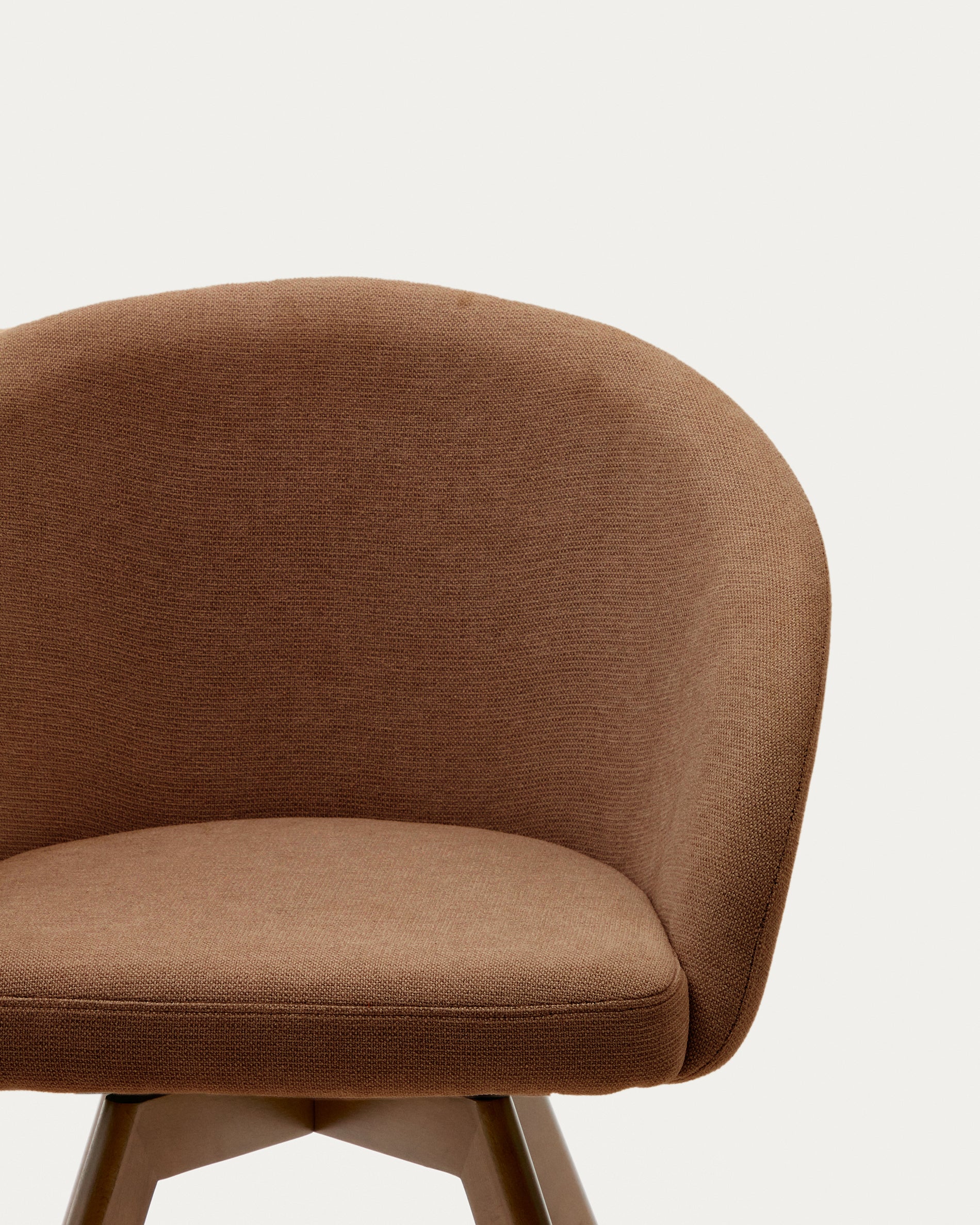Marvin brown chenille swivel chair with solid beech wood legs with a walnut finish FSC 100% - Image 2