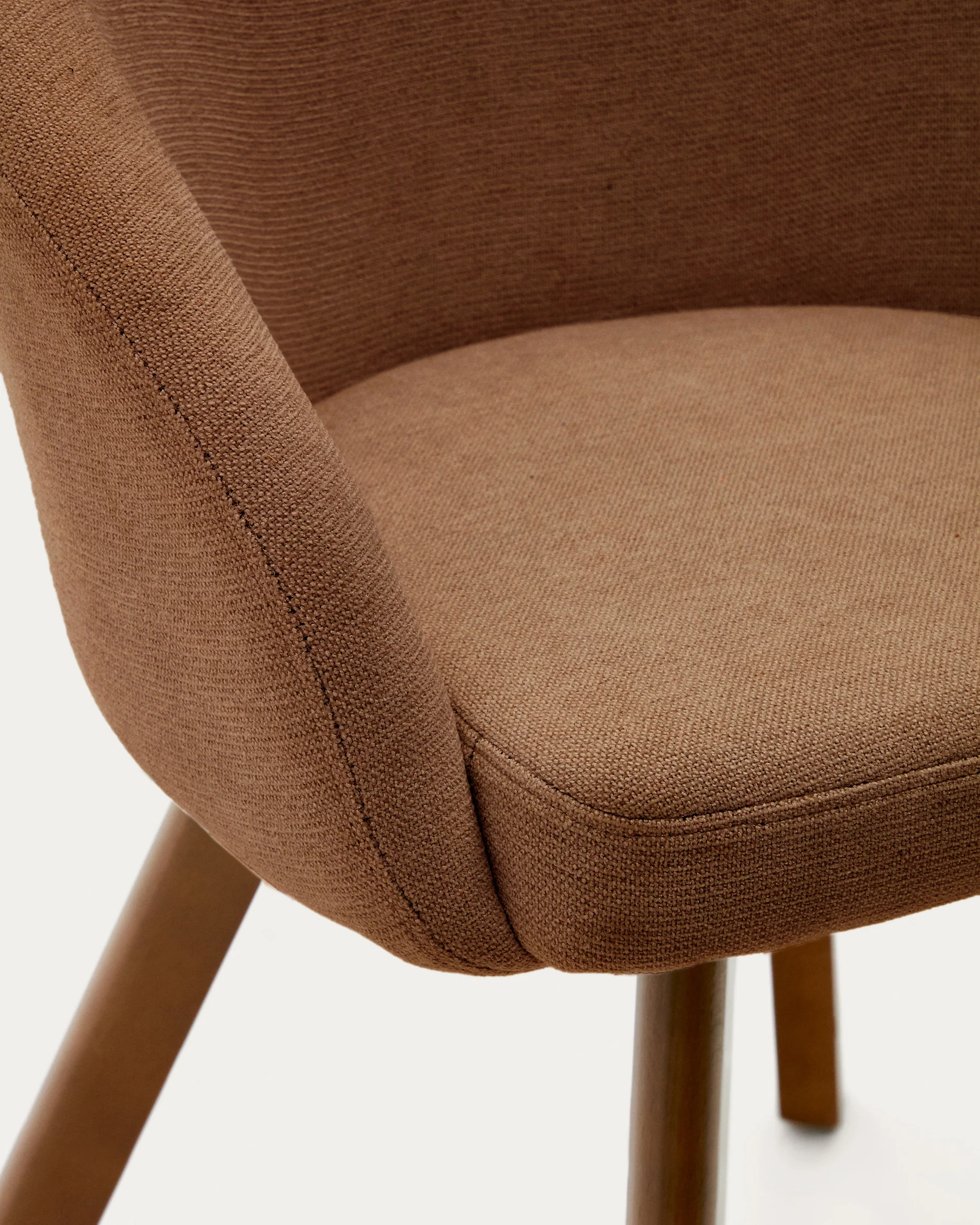 Marvin brown chenille swivel chair with solid beech wood legs with a walnut finish FSC 100% - Image 3