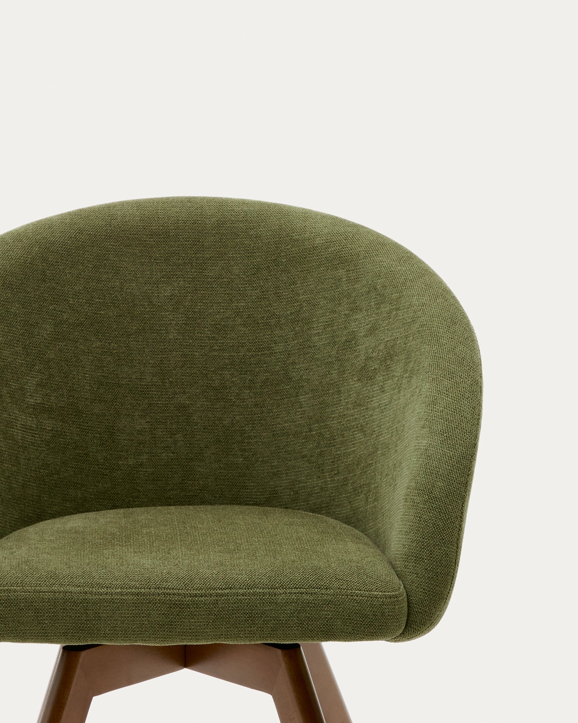 Marvin green chenille swivel chair with solid beech wood legs with a walnut finish FSC 100% - Image 3