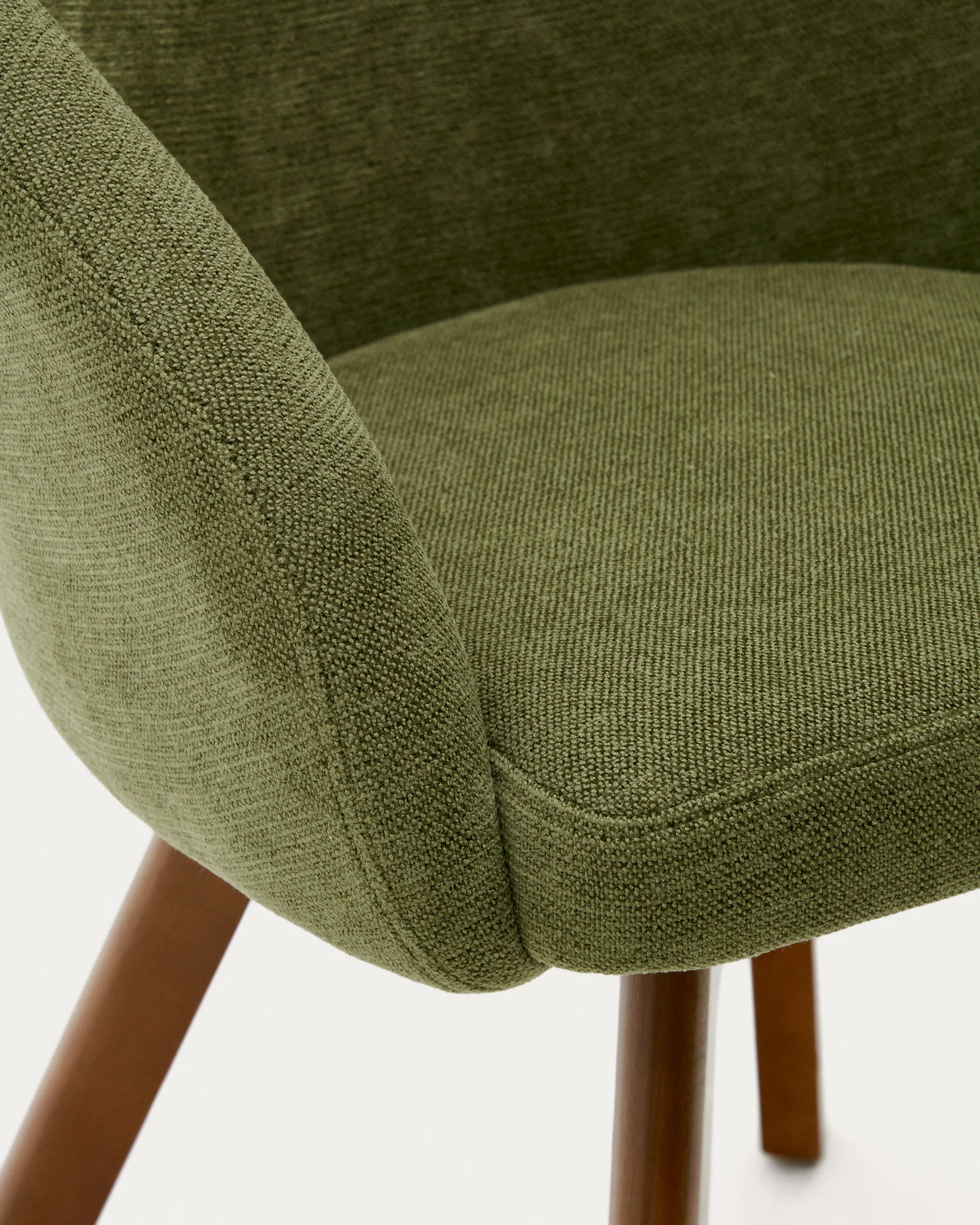 Marvin green chenille swivel chair with solid beech wood legs with a walnut finish FSC 100% - Image 4