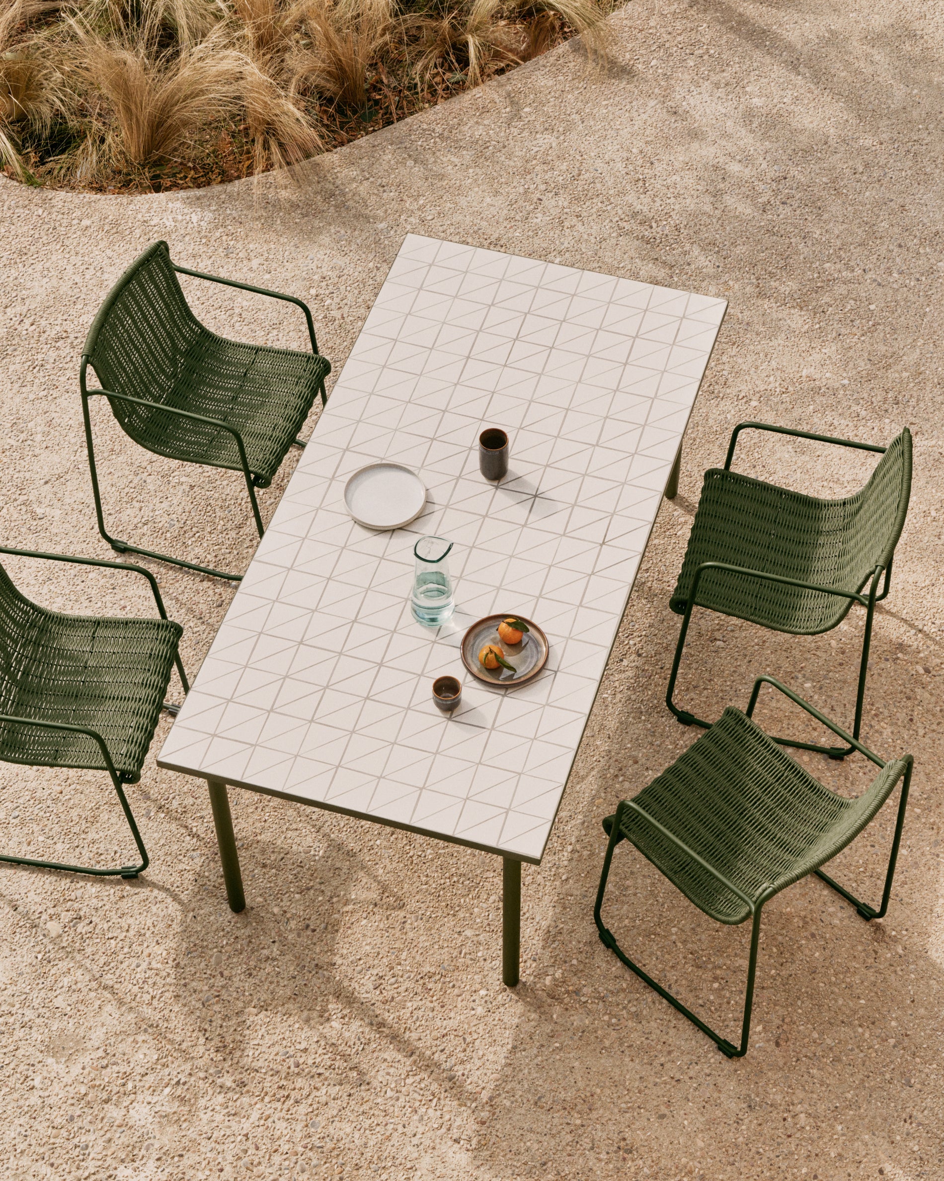 Maurina stackable chair in green galvanised steel and green rope cord - Image 7