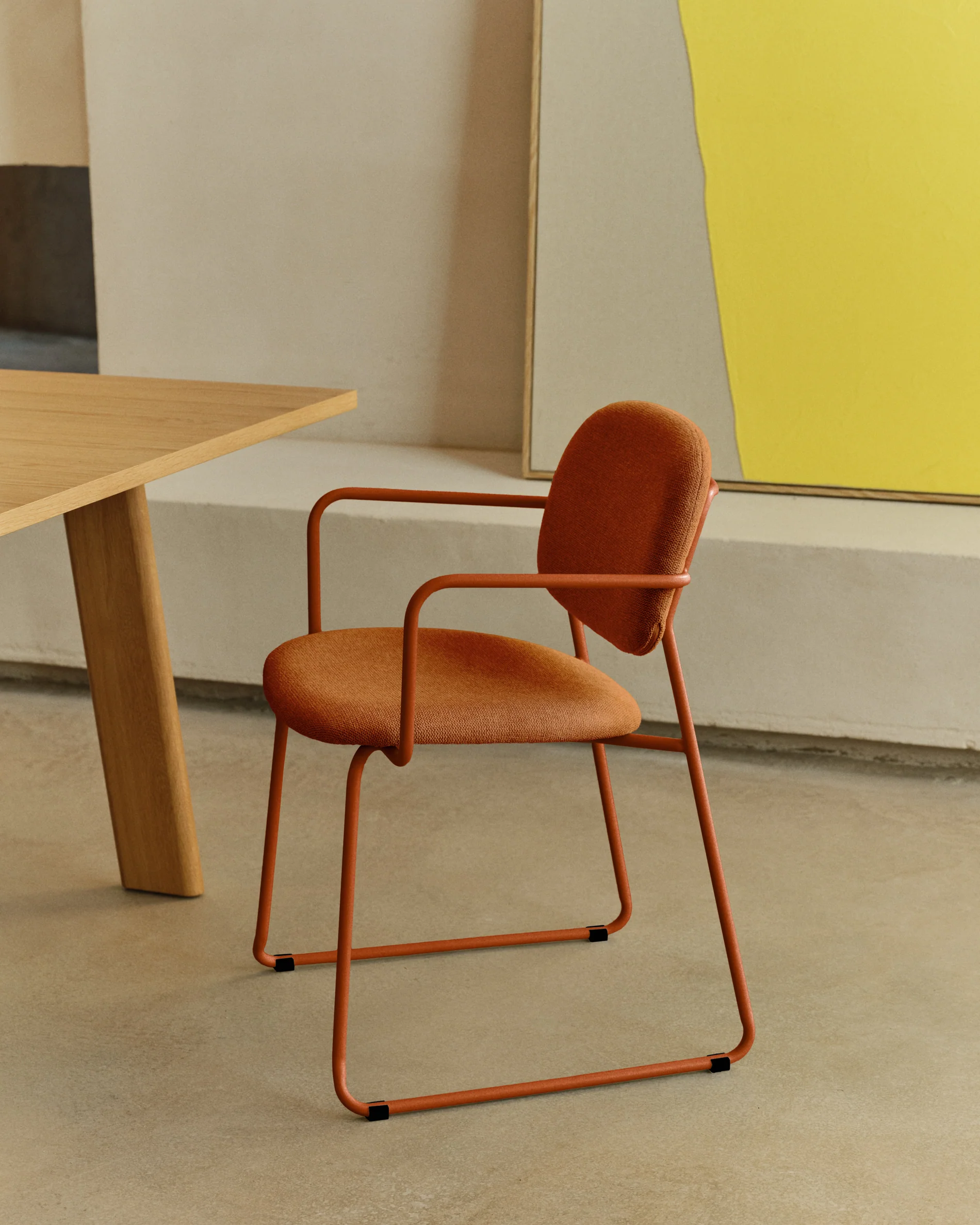 Meli chair with armrests in terracotta chenille with terracotta metal frame FSC Mix Credit - Image 7