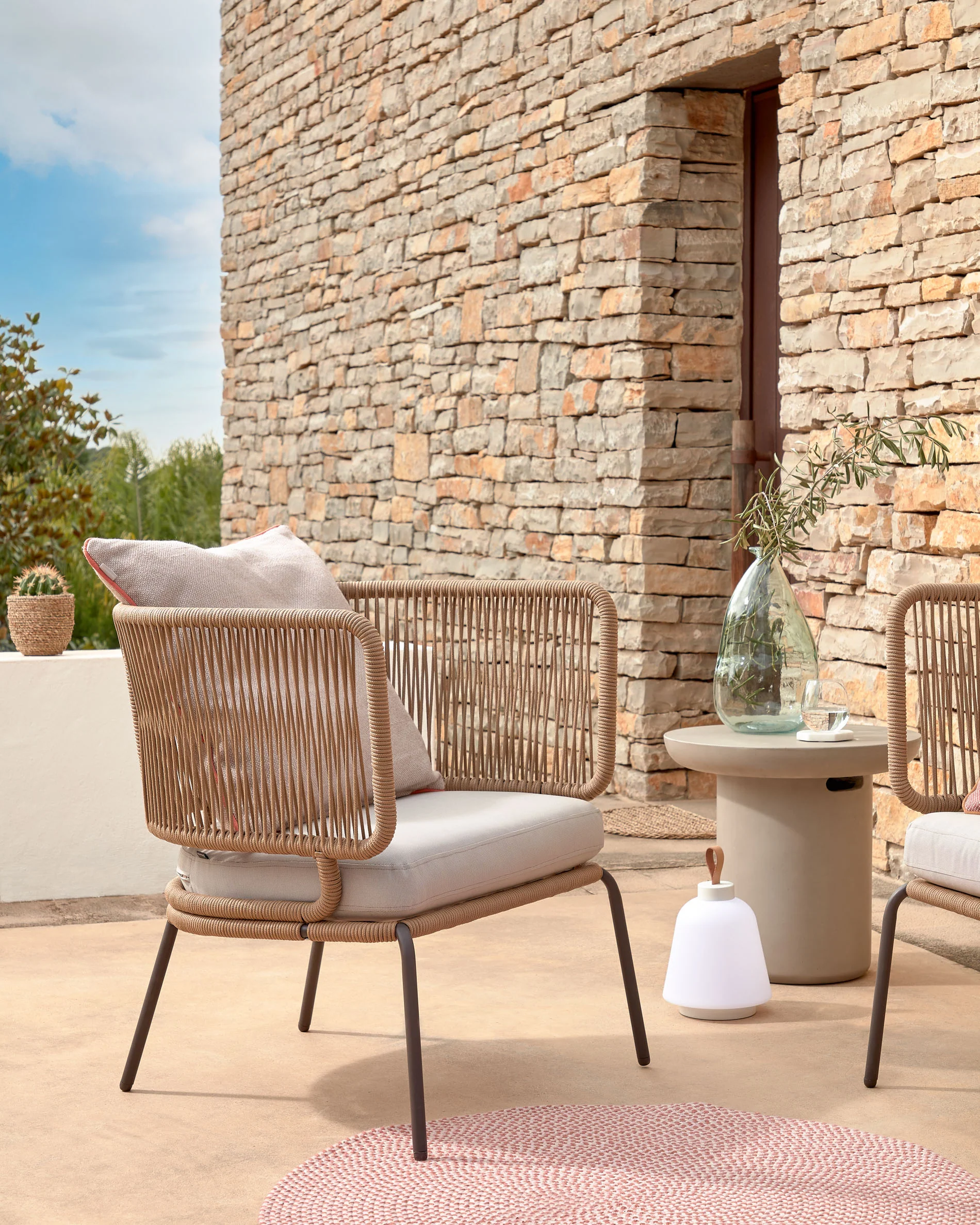 Nadin armchair in beige cord with galvanised steel legs - Image 2