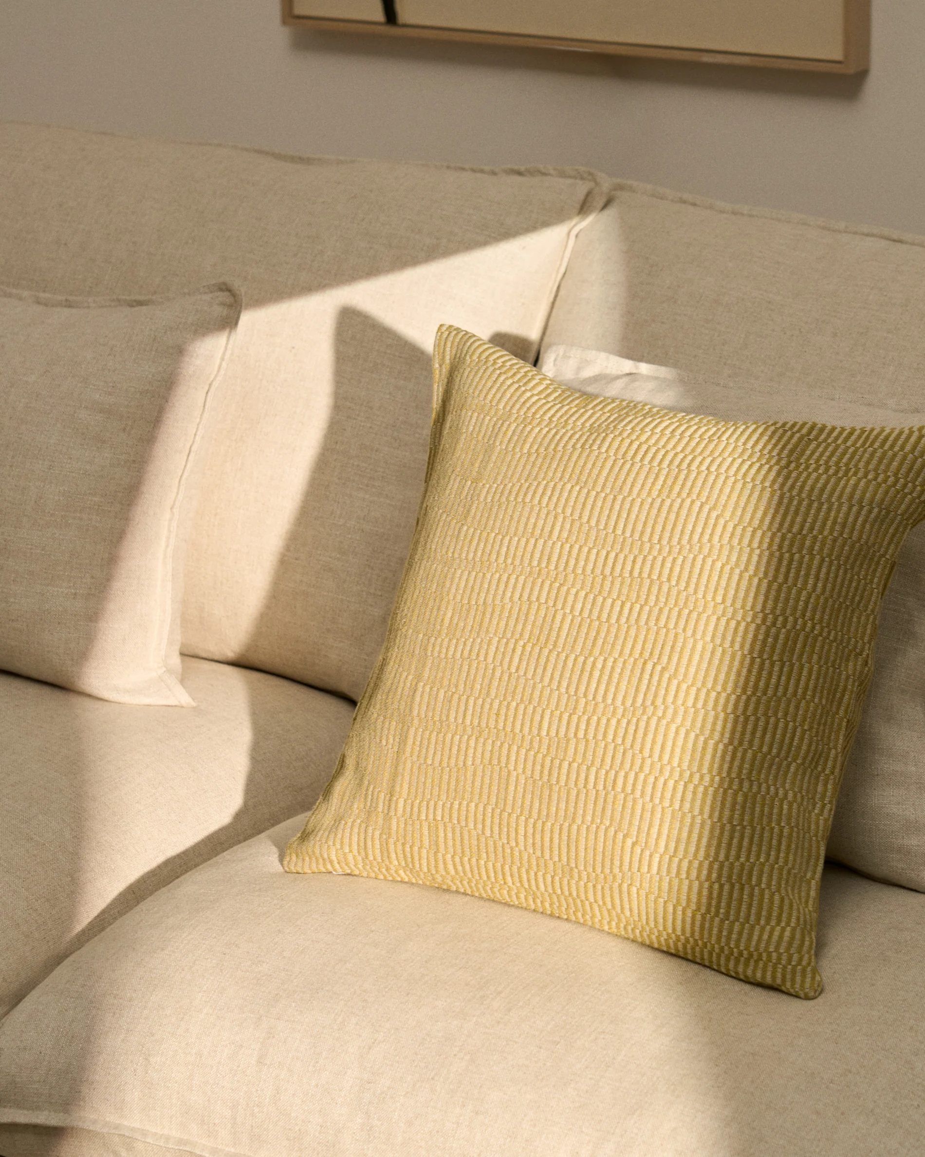 Nerel yellow cotton and linen jacquard cushion cover 50 x 50cm - Image 2