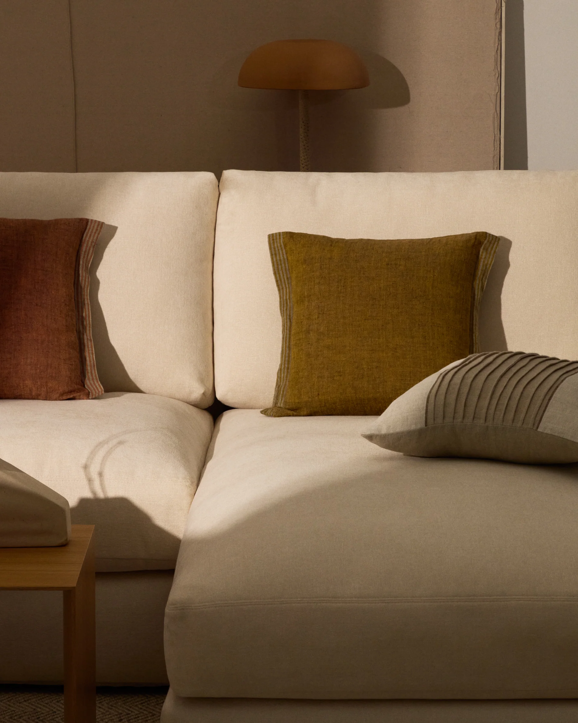 Niven mustard 100% melange linen cushion cover with side stripes 45 x 45cm - Image 2