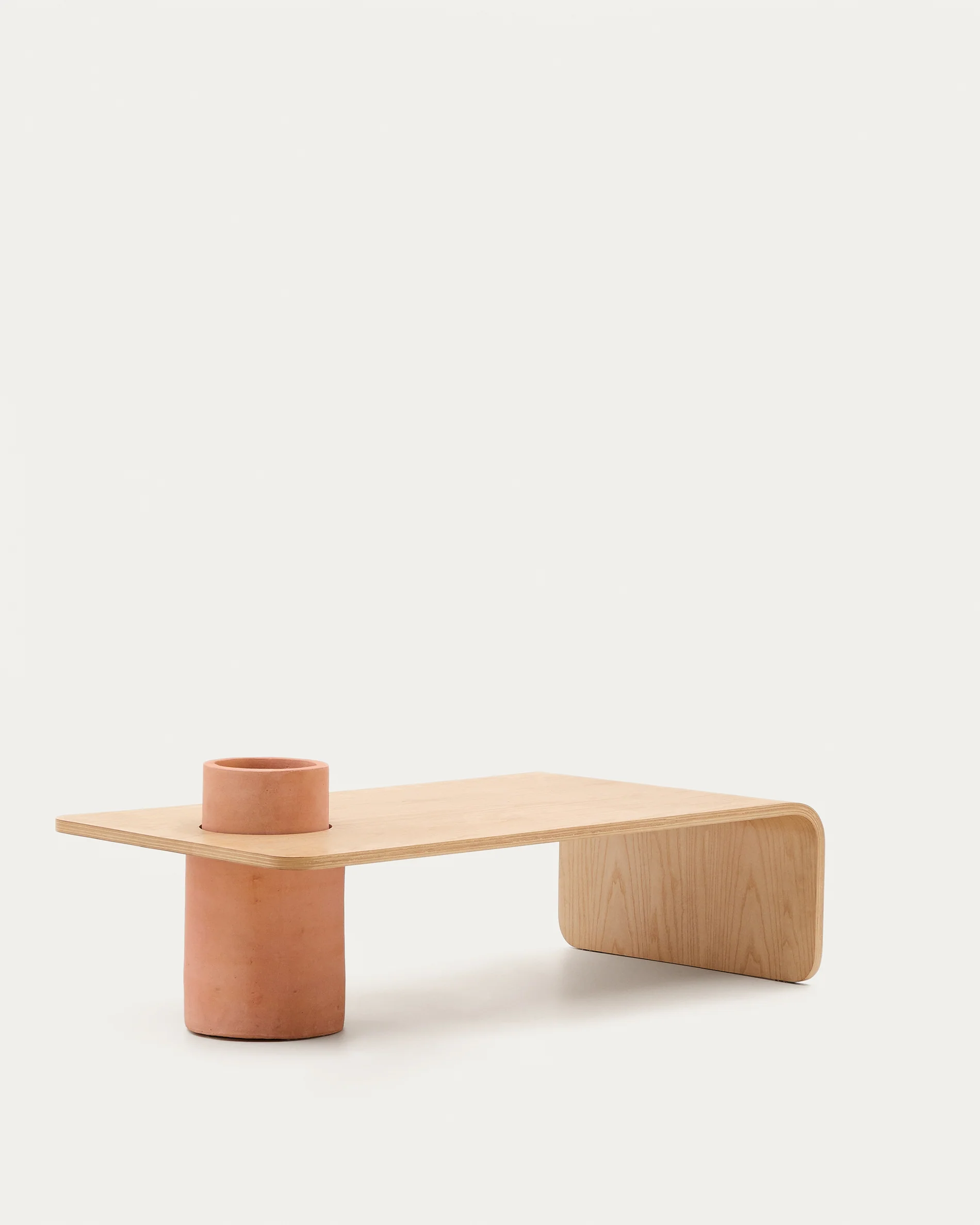 Olaria terracotta coffee table with an oak veneer in a natural finish, 110 x 60 cm - Image 6