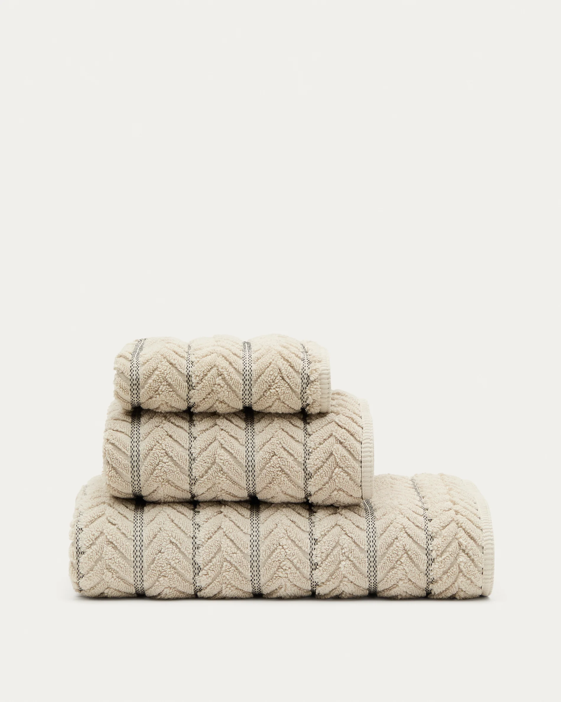 Rune 100% cotton, beige jacquard bath towel, 70 x 140 cm - Image 5