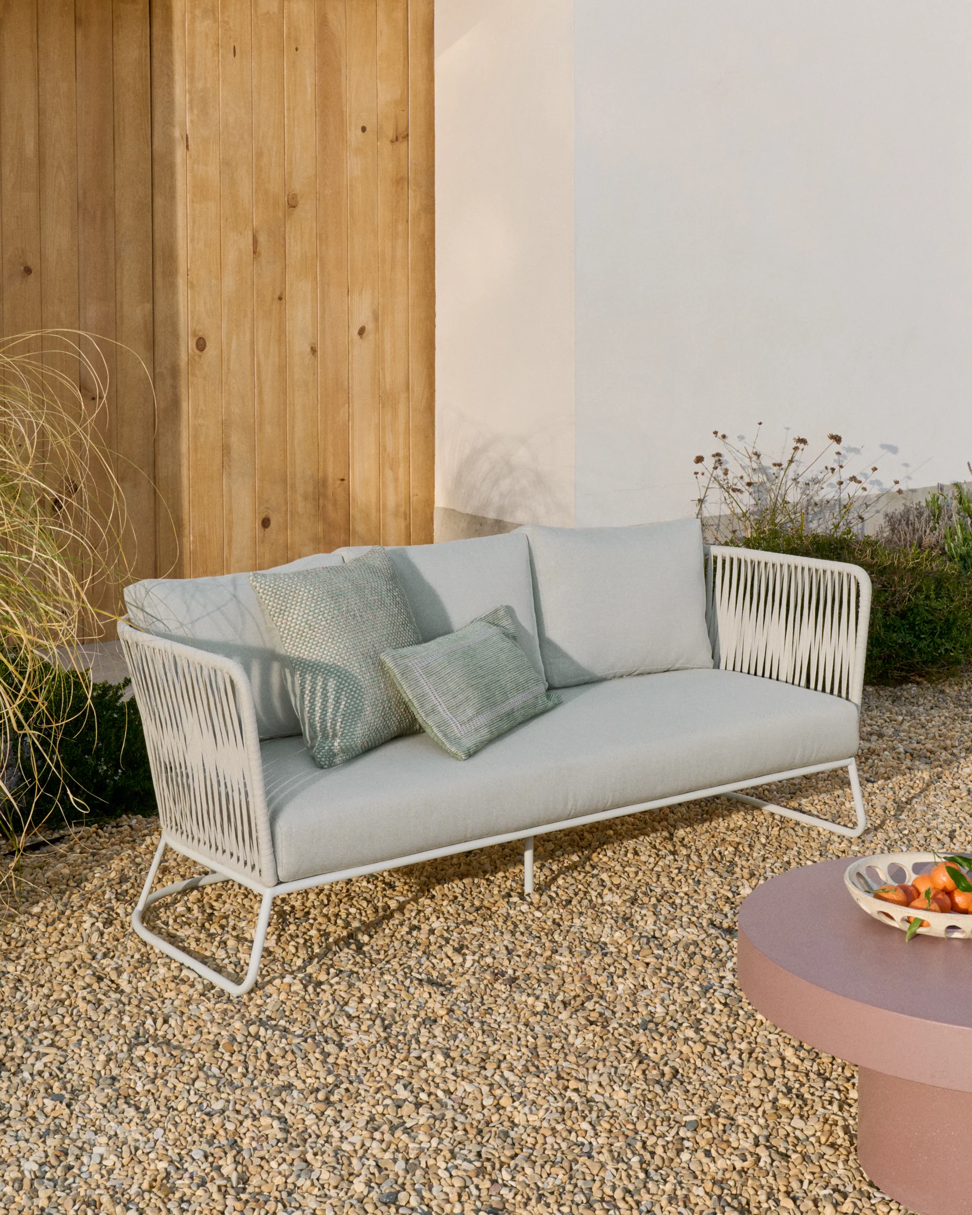 Saconca outdoor 3-seater sofa in rope cord and grey galvanised steel 189 cm - Image 2