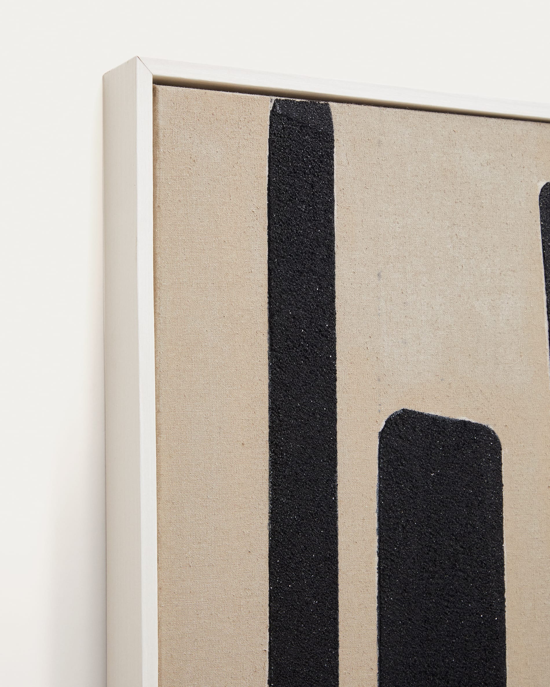 Salmi abstract painting in beige and black linen 140 x 90 cm - Image 3