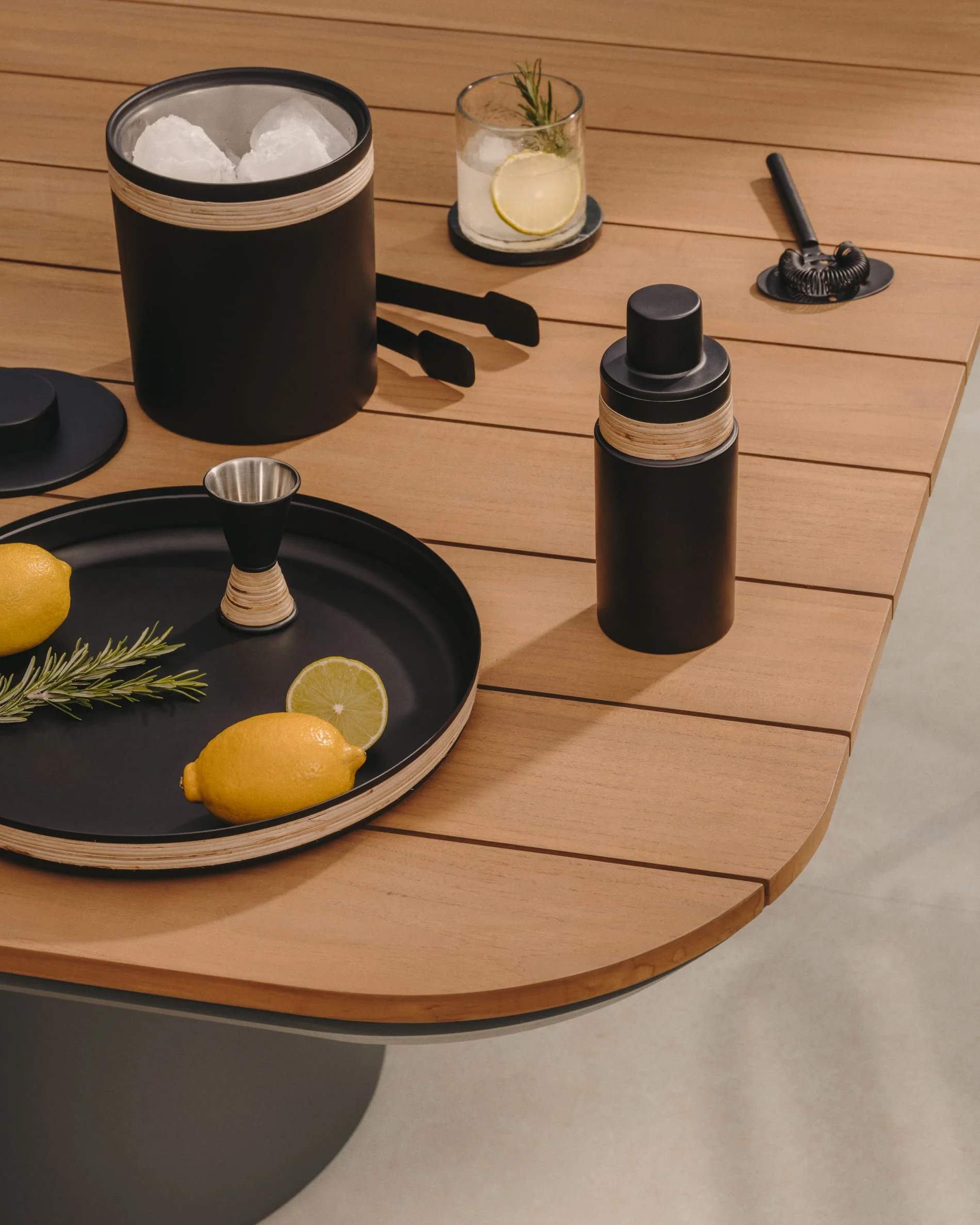Shai set of black stainless steel and rattan cocktail utensils - Image 2