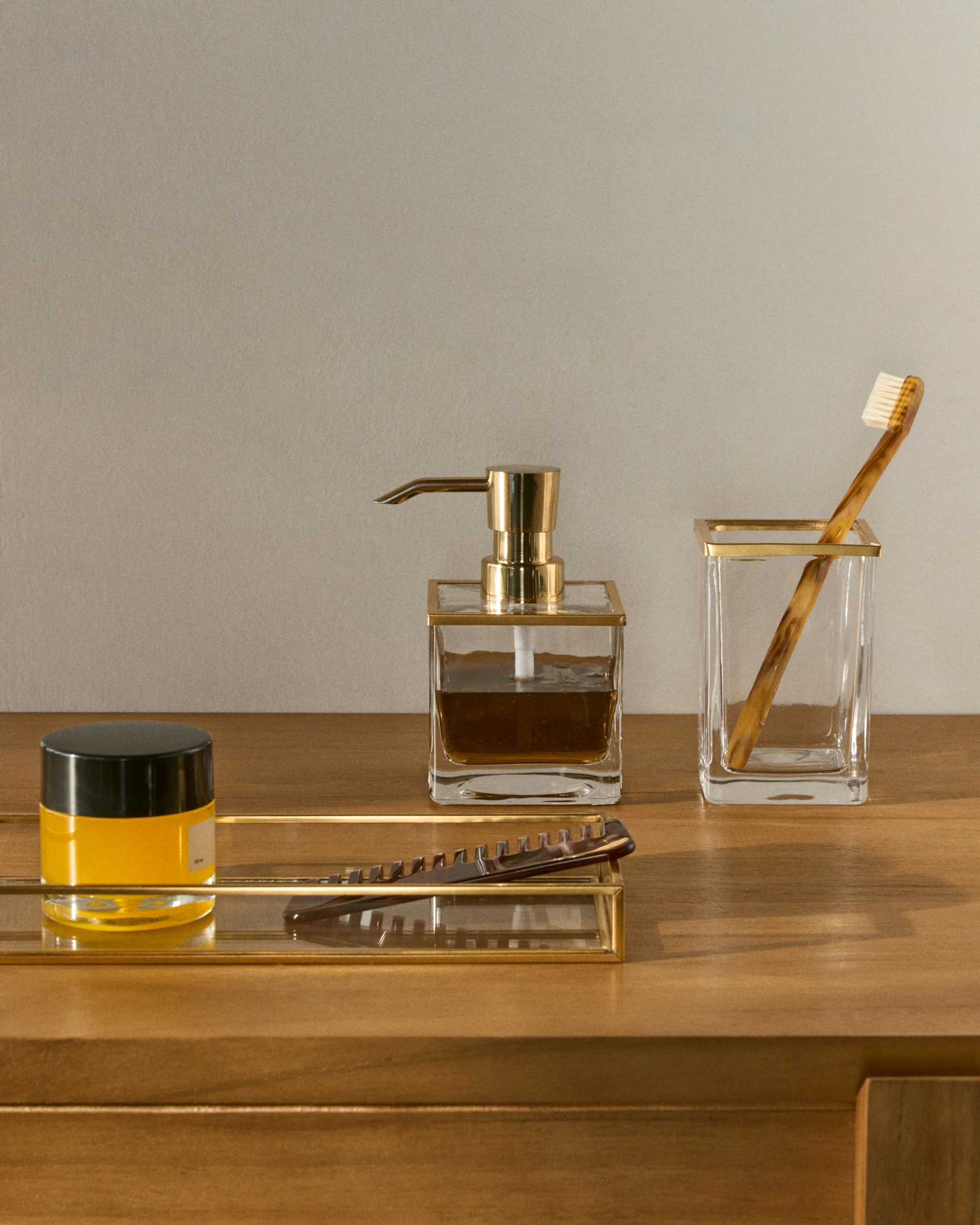Soanet Glass and Metal Soap Dispenser with Gold Finish - Image 2