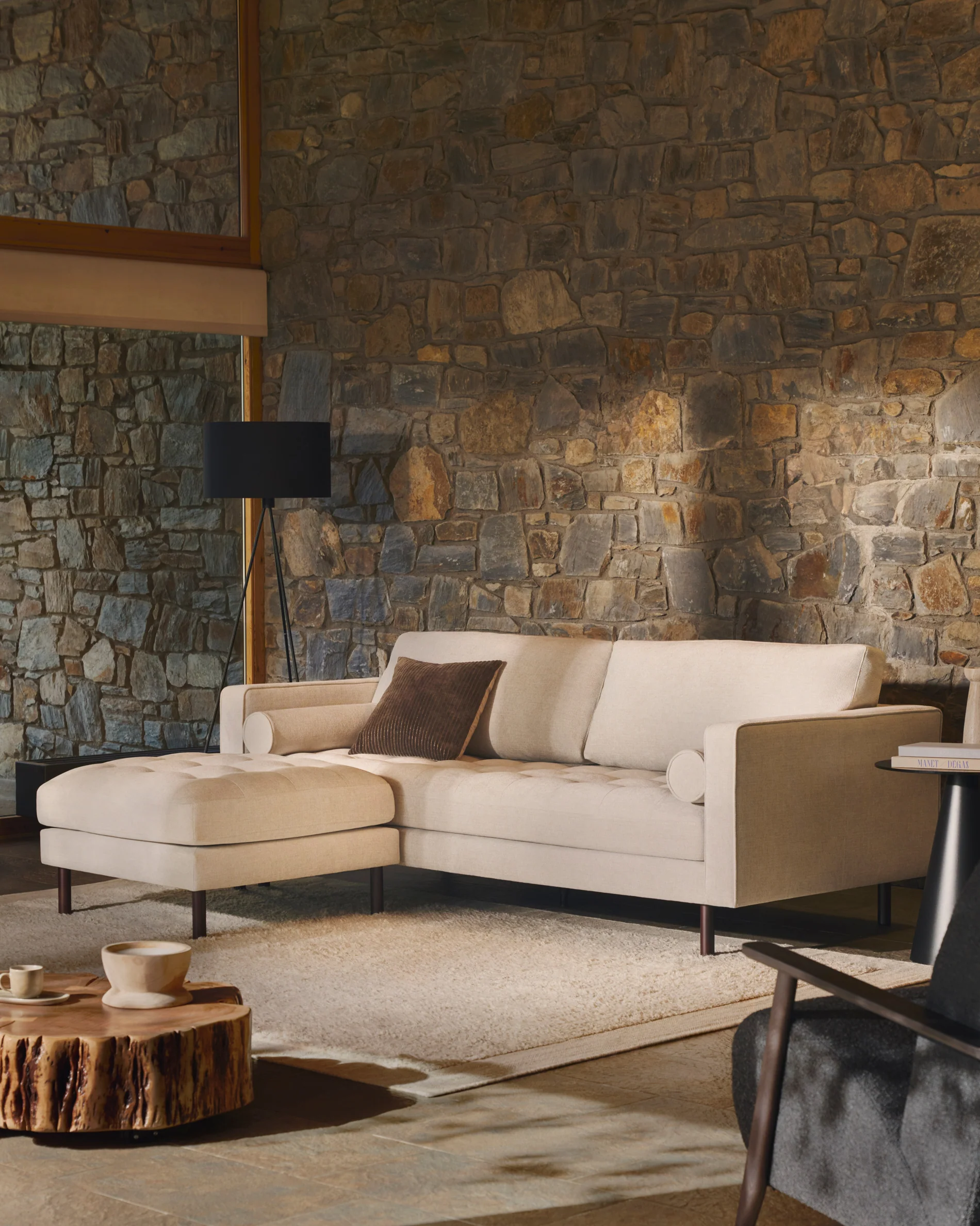 Sofa Debra 3-seater with pearl chenille footrest and natural legs 222 cm FSC Mix Credit - Image 2