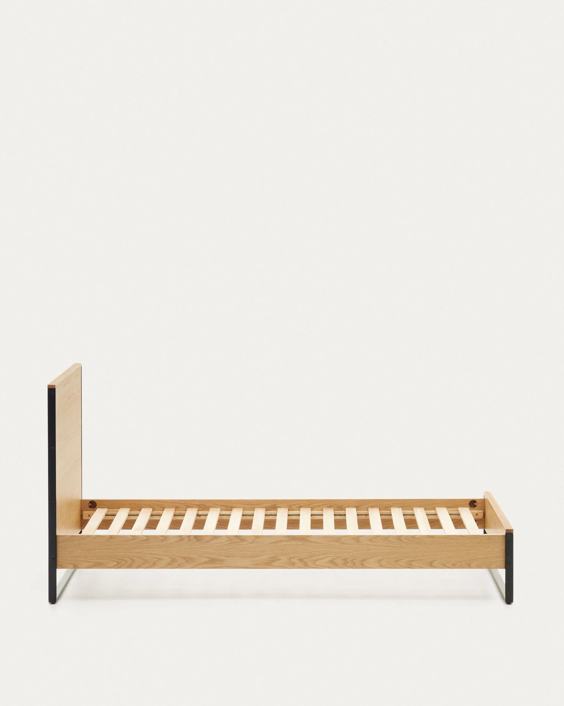 Taiana oak wood veneer bed with steel legs in a black finish, 90 x 190 cm - Image 8