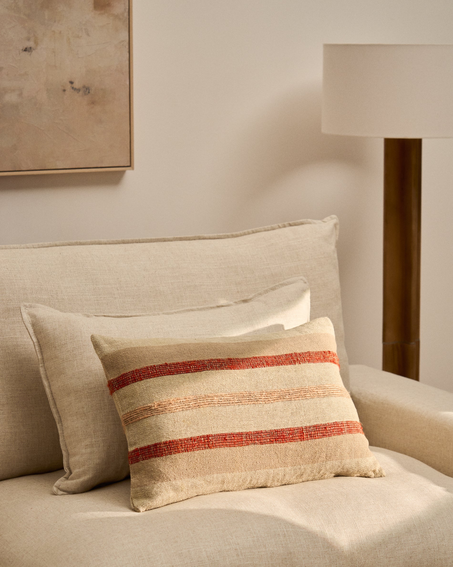 Taraia terracotta and beige cotton and viscose cushion cover 40 x 60cm - Image 2