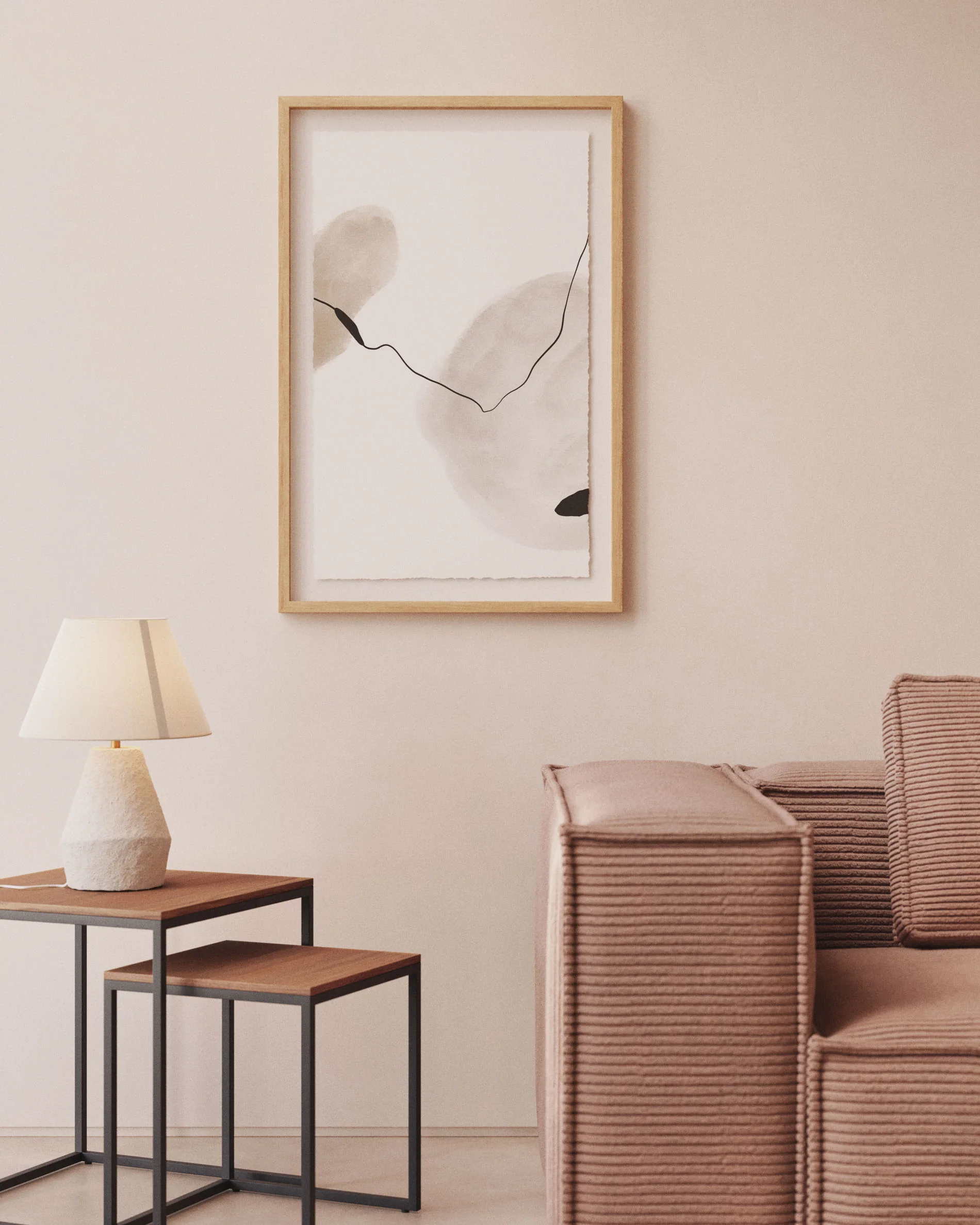 Torroella abstract painting in white, brown, and grey, 60 x 90 cm - Image 2