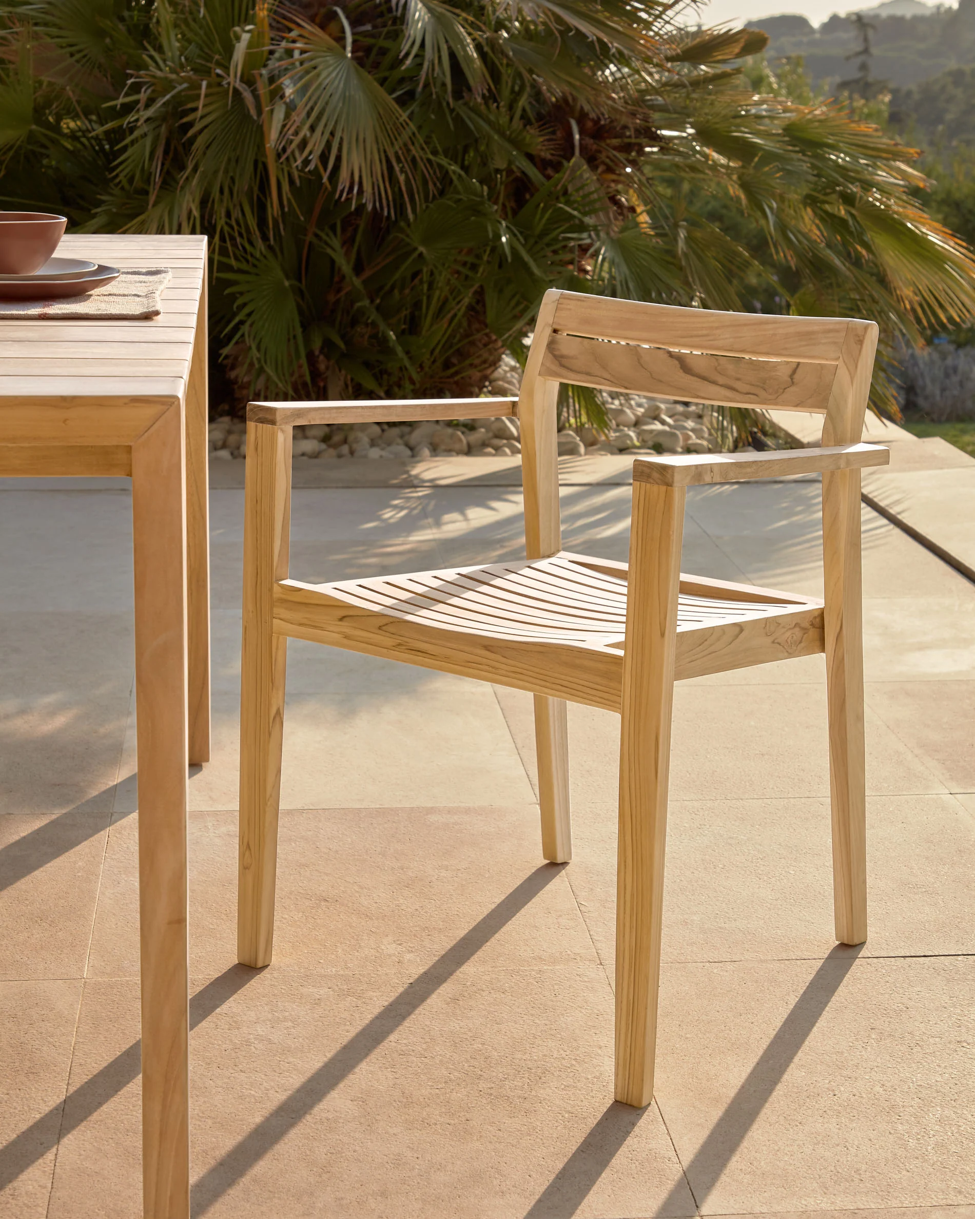 Victoire stackable outdoor chair in solid teak wood - Image 2