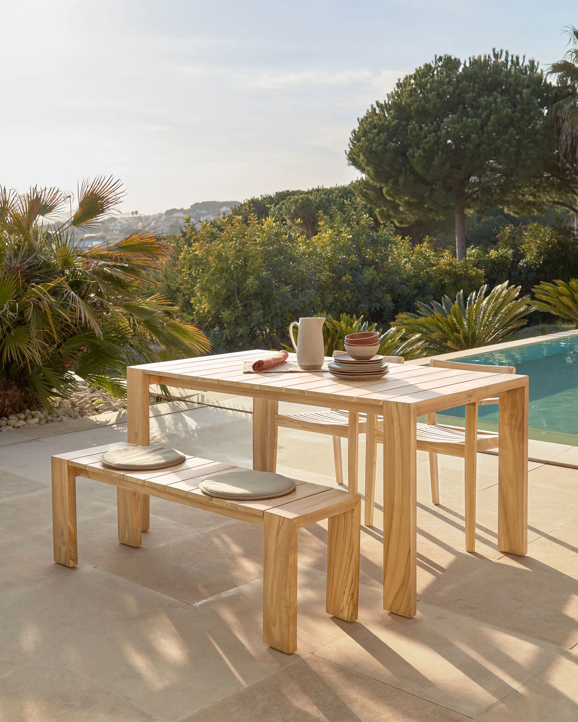 Victoire stackable outdoor chair in solid teak wood - Image 4