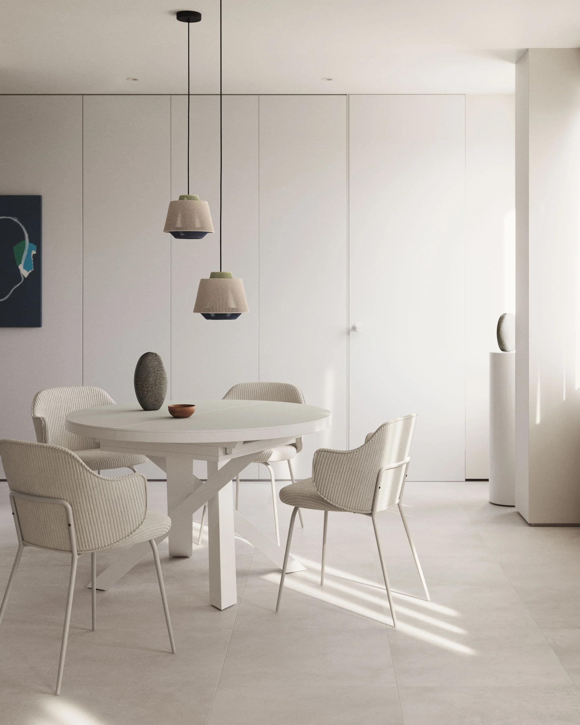 Yuvia cotton ceiling lamp with a beige and blue finish - Image 4