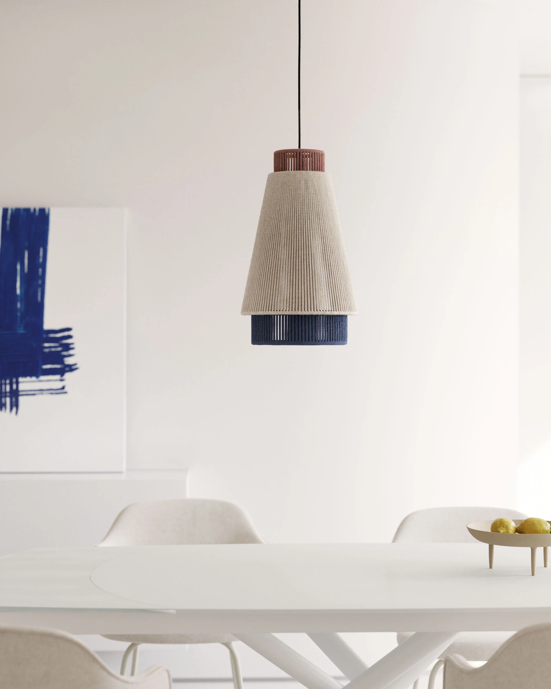 Yuvia cotton ceiling lamp with a beige, blue, and terracotta finish - Image 2