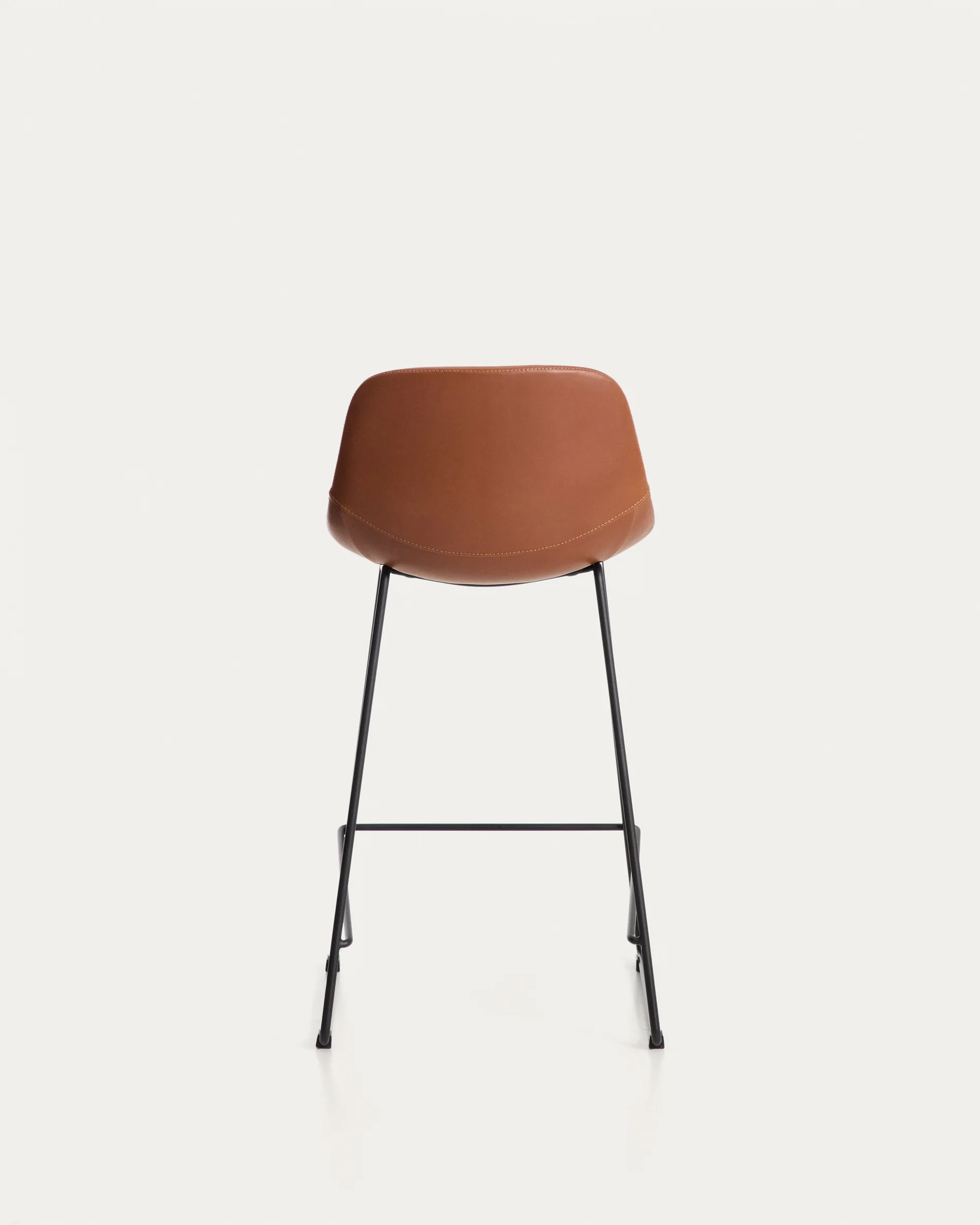 Zahara stool in brown polyurethane with steel legs with black finish 65cm FSC 100% - Image 8